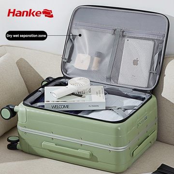 Hanke Hartschalen-Trolley Handgepäckkoffer mit Seitenklappe, TSA Premium Polycarbonat, grün