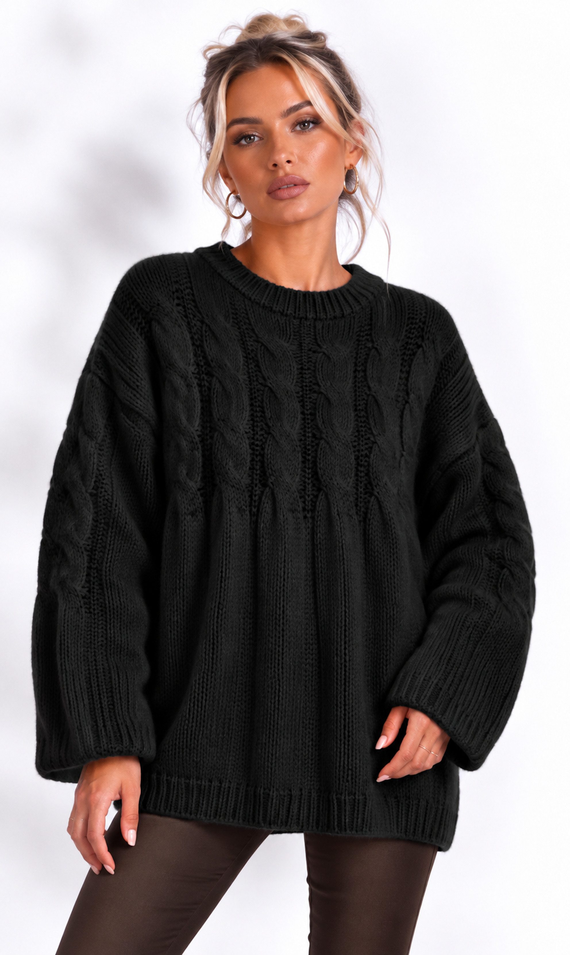 Worldclassca Strickpullover Worldclassca Damen Oversize Strickpullover Zopfmuster Weich & Locker