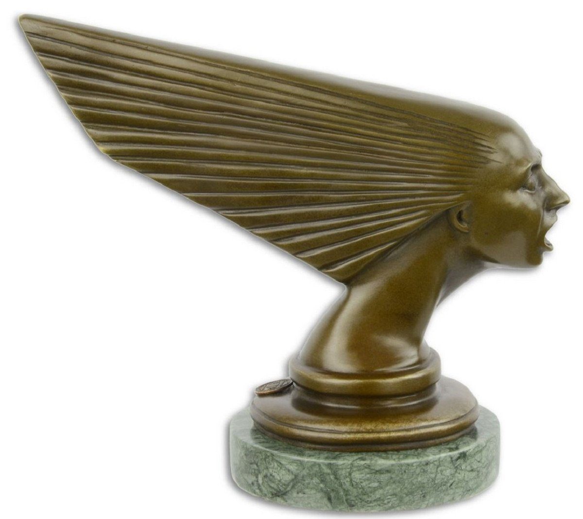 Casa Padrino Dekofigur Luxus Bronzefigur Spirit of the Wind Bronze / Grün 20,3 x 10,2 x H. 17,2 cm - Art Deco Bronze Skulptur mit Marmorsockel