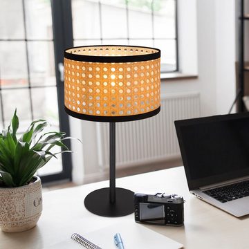 Globo Schreibtischlampe, Leuchtmittel nicht inklusive, Tischlampe Schreibtischleuchte Metall schwarz Bambus-Optik E14 D 23 cm