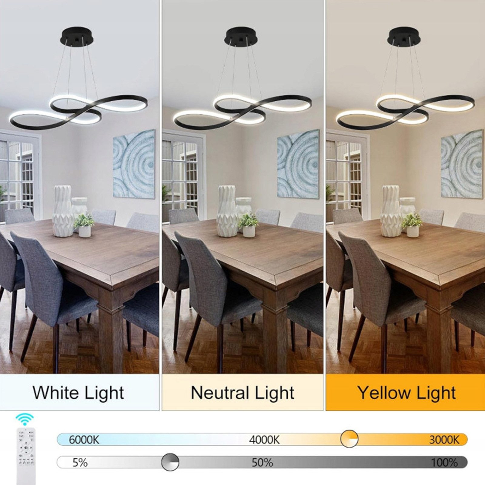 Riserva Hängeleuchte LED Pendelleuchte Schwarz 58W, dimmbar, 3000K–6500K, Fernbedienung