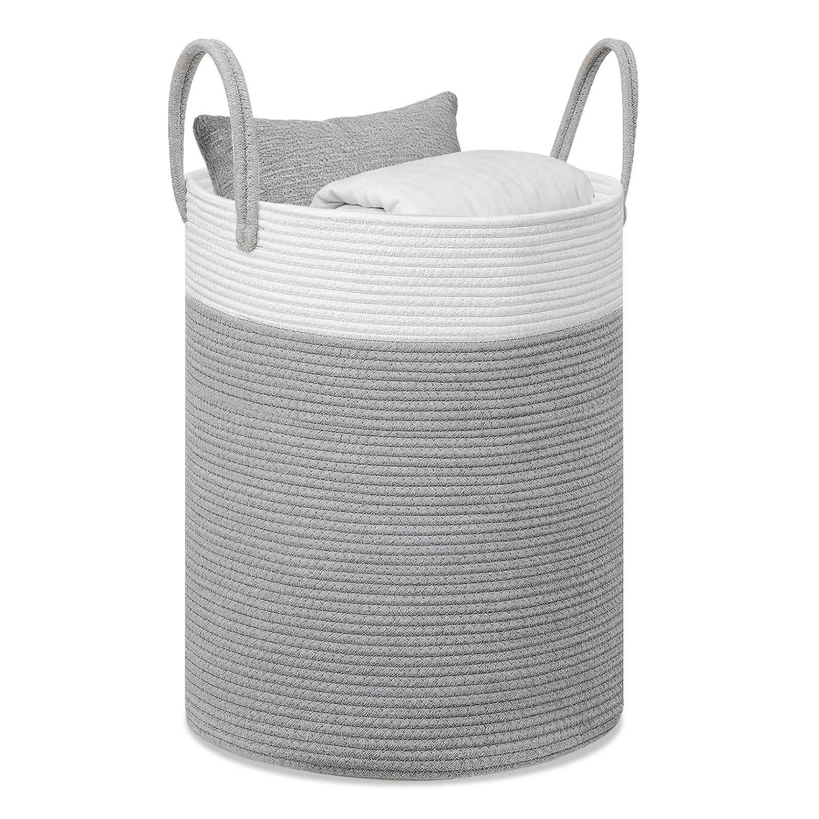 BlingBin Wäschekorb Geflochten Wäschesammler Spielzeug Aufbewahrung Aufbewahrungskorb (Handgeflochtener Wäschekorb aus Baumwolle, 1 St., 58 L, 38 x 50 cm), Wäschekorb mit Griff, Spielzeug und Kleiderkorb im Schlafzimmer