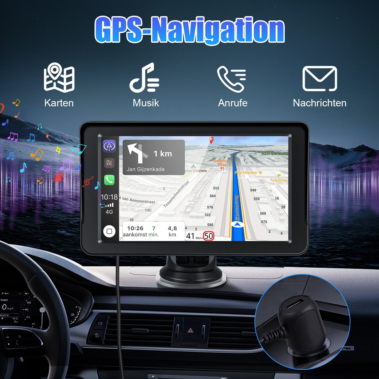 CkeyiN Pro Wireless Apple Carplay & Android Auto,7-Zoll Touch Screen, Navigationsgerät (mit Mirror Link, IP68 waterproof,Unterstützt GPS von Mobiltelefonen)
