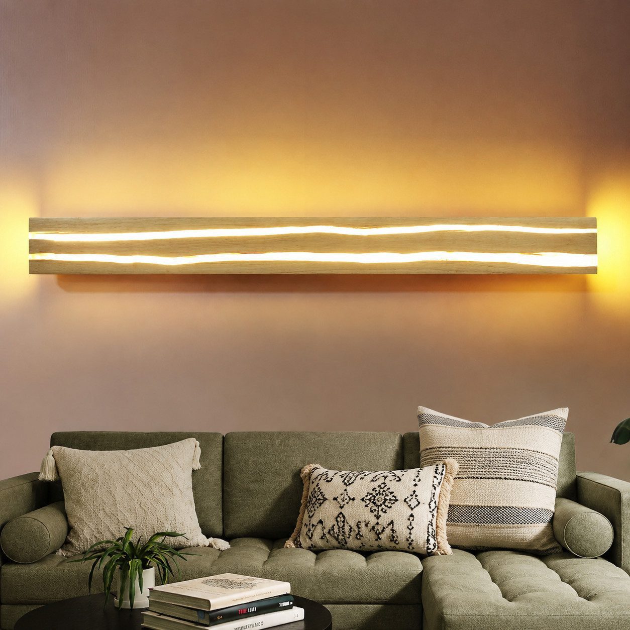Nettlife Wandleuchte LED Holzoptik innen 50/80/100cm 3000K Moderne Wandlampe, LED fest integriert, Warmweiß, Moderne Holzlampe für Flur Schlafzimmer Wohnzimmer Dimmbares Ambiente