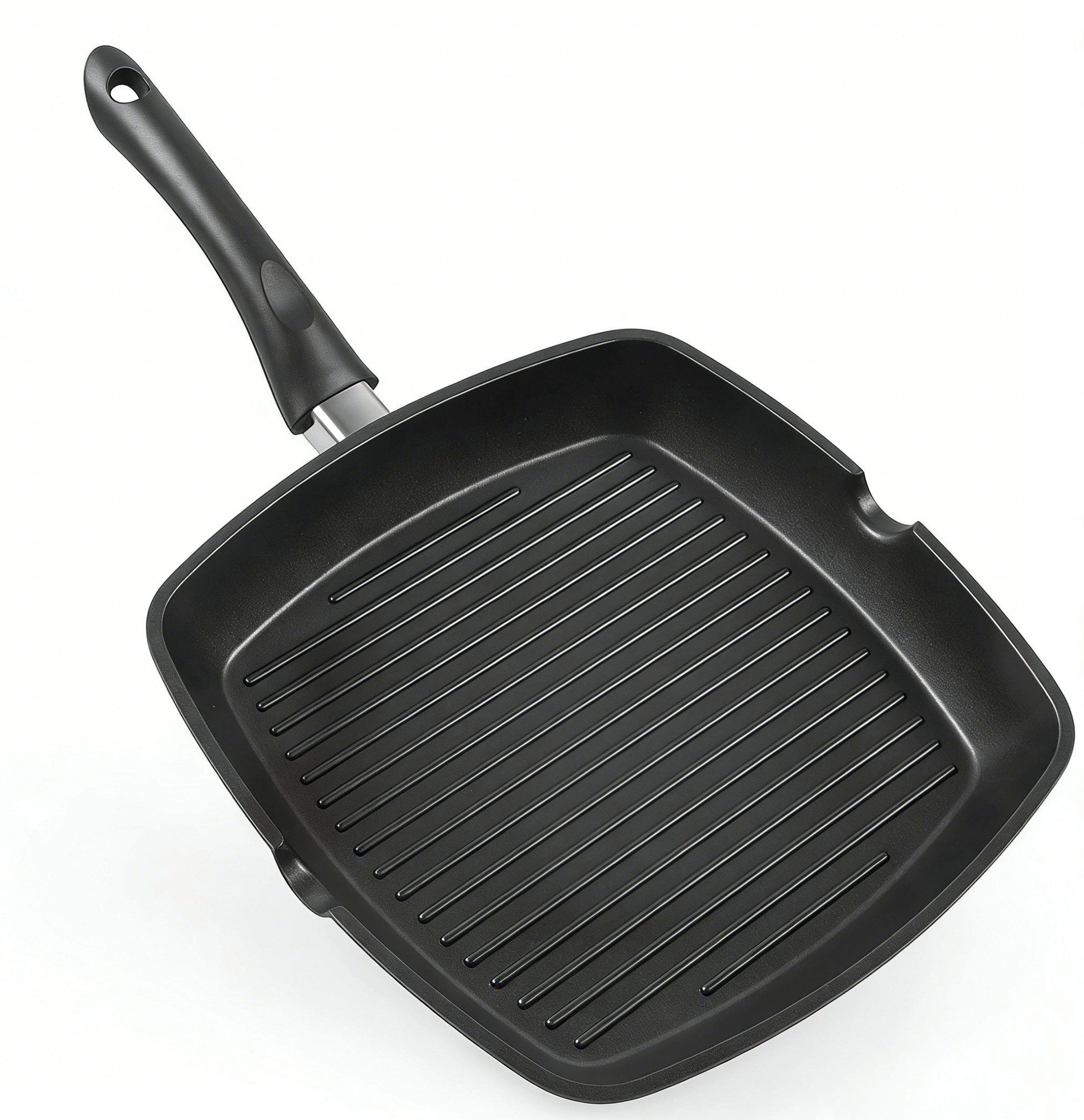 SunJas Grillpfanne 28 x 28 cm mit Ausguss und Antihaftbeschichtet, Aluminium (Für alle Herdarten inklusive Induktionsherd geeignet), Aluminium Grillpfanne Steakpfanne Pfannkuchenpfanne