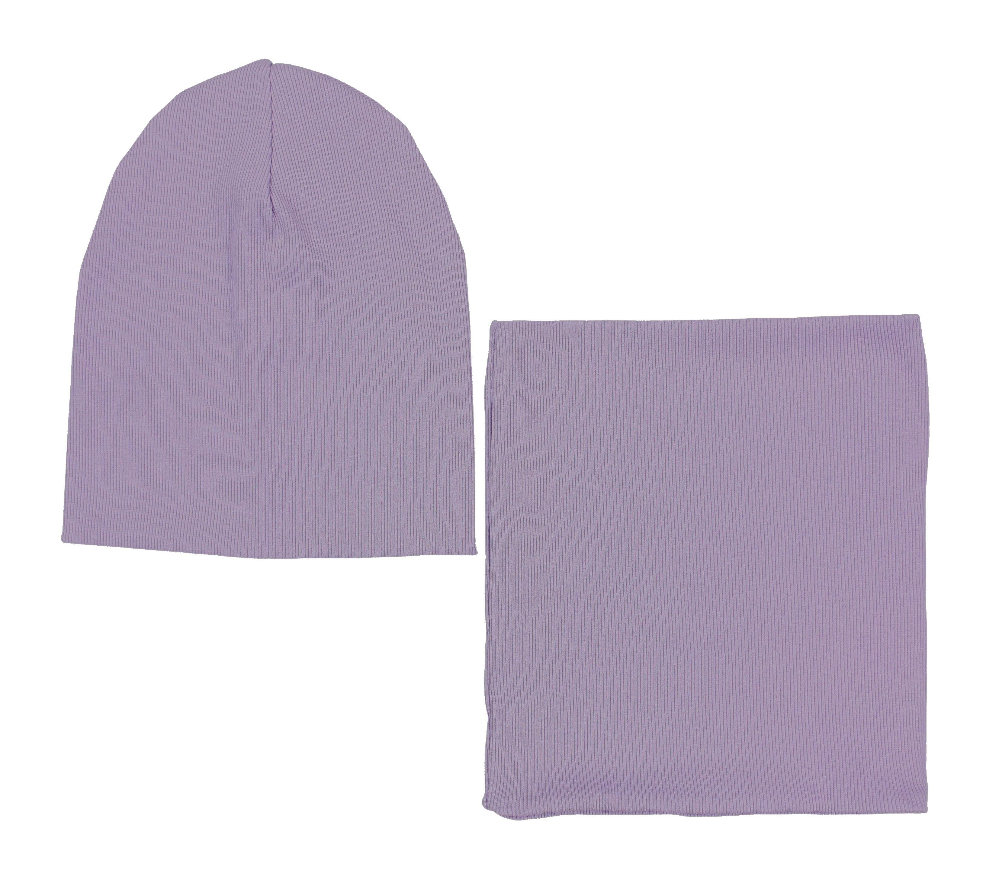 Alkato Beanie Alkato und Beanie Rippstoff Set Mütze Uni Violett Schal Unisex