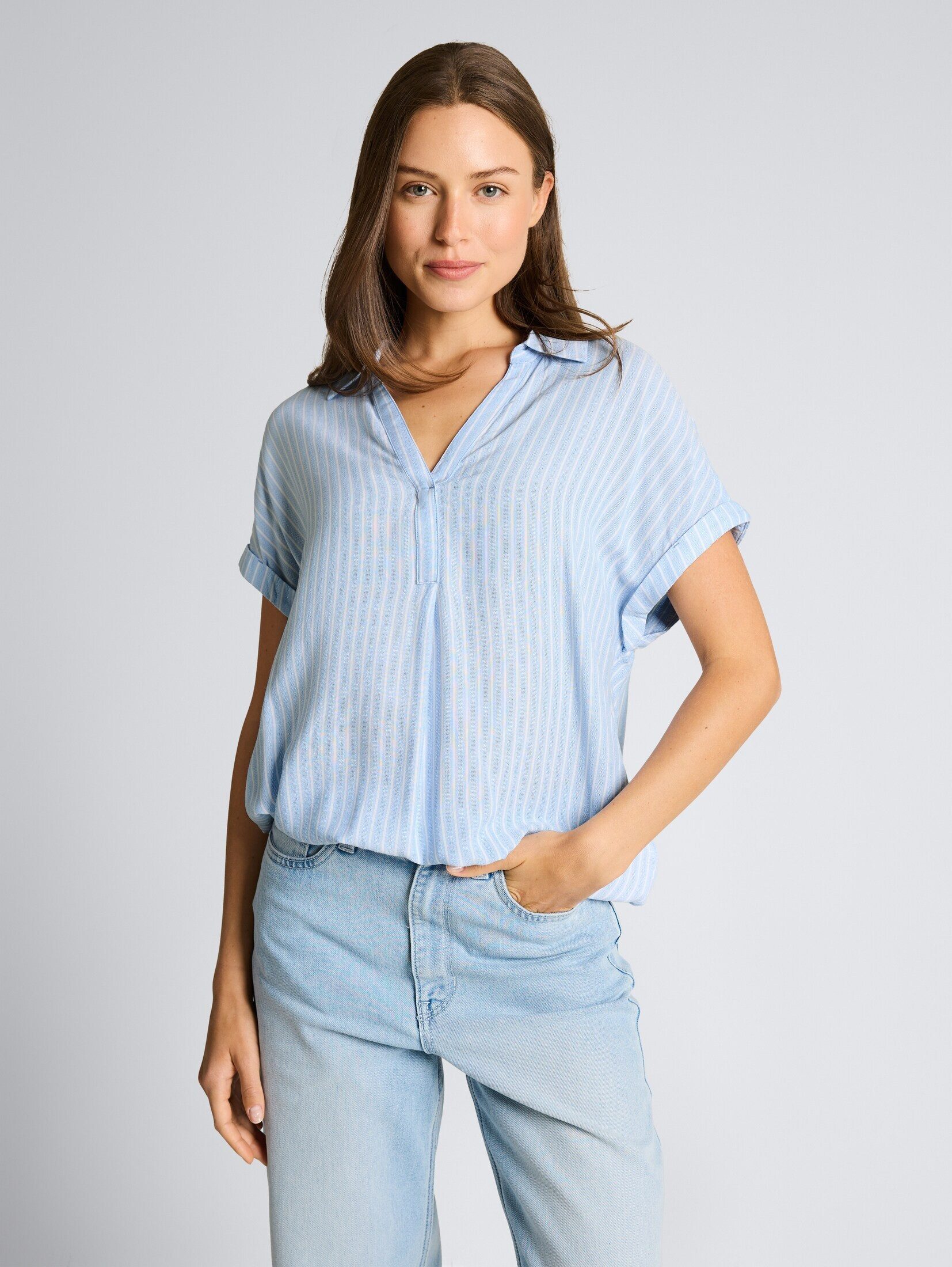 TOM TAILOR Kurzarmbluse Blusen & Shirts Loose Fit Bluse mit Streifenmuster günstig online kaufen