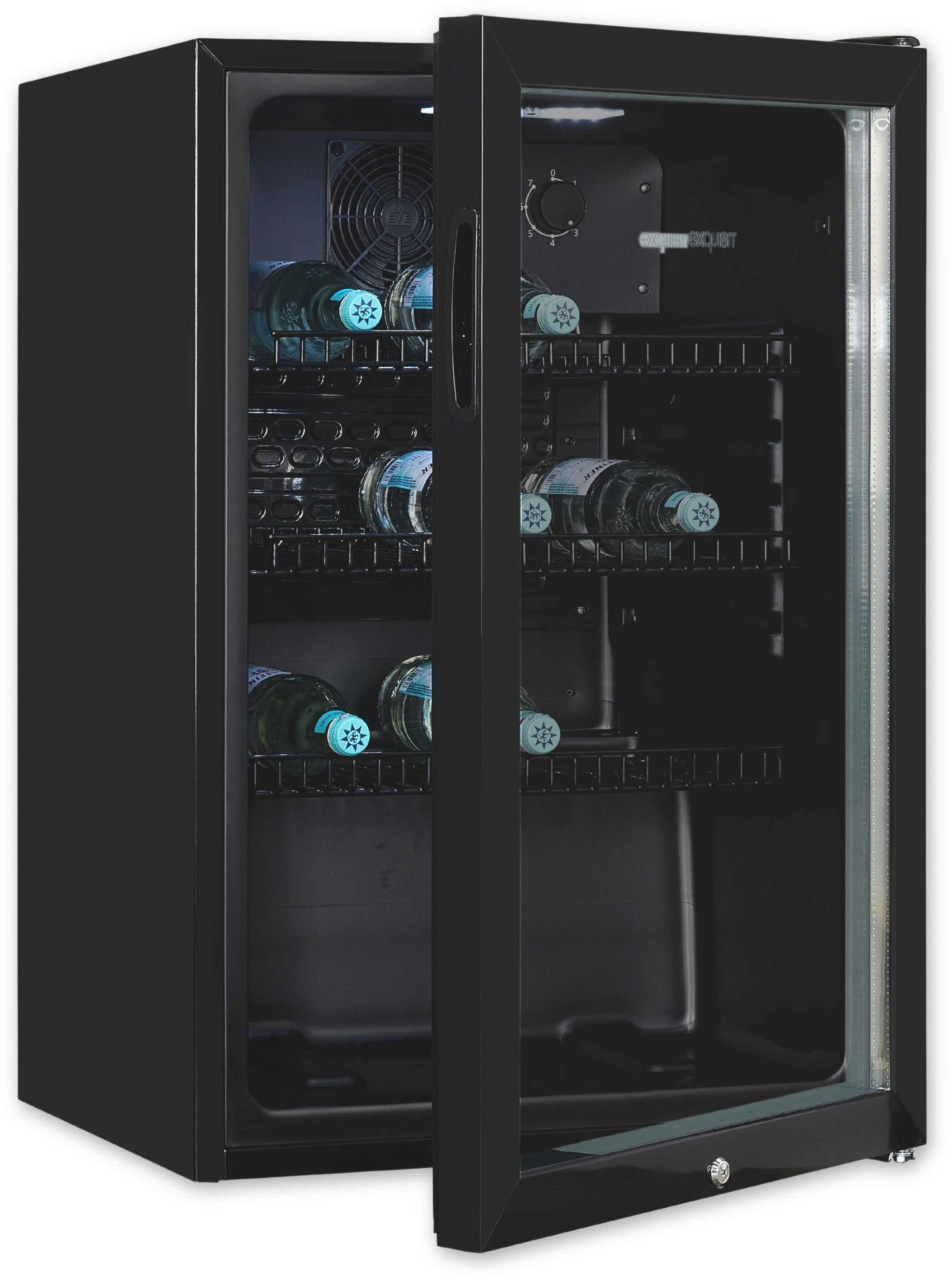 exquisit Getränkekühlschrank GKS120-GT-160C schwarz, 84 cm hoch, 54 cm breit, klein,kompakt,dekorativ, überall platzierbar für immer kühle Getränke