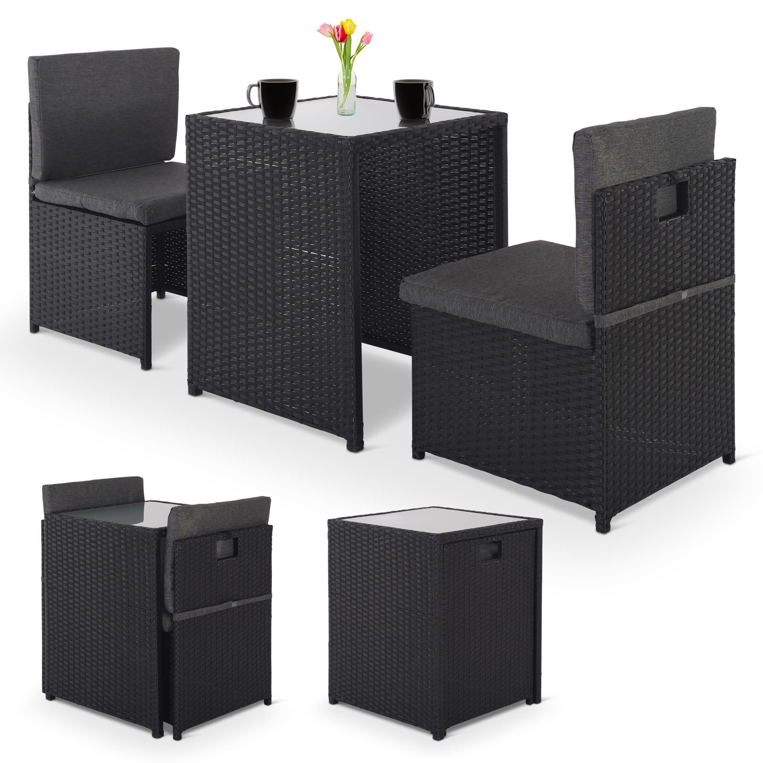 Raburg Sitzgruppe BalkonmöbelSet, Polyrattan, Gartenmöbel 3tlg., Grau