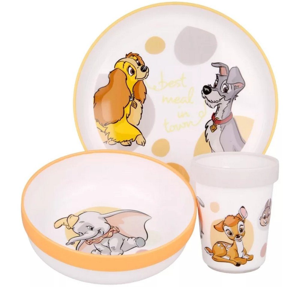 Disney Kindergeschirr-Set Bambi Susi Strolch Geschirr Frühstück  Kindergarten Rutschfest 260ml (3-tlg) | Kindergeschirr