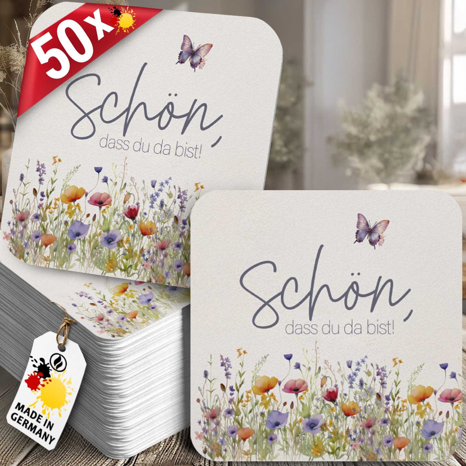 Funke & Brand Каботажное судно 50 Каботажное судно "Schön, dass du da bist" - Floral Butterfly Wildblumen