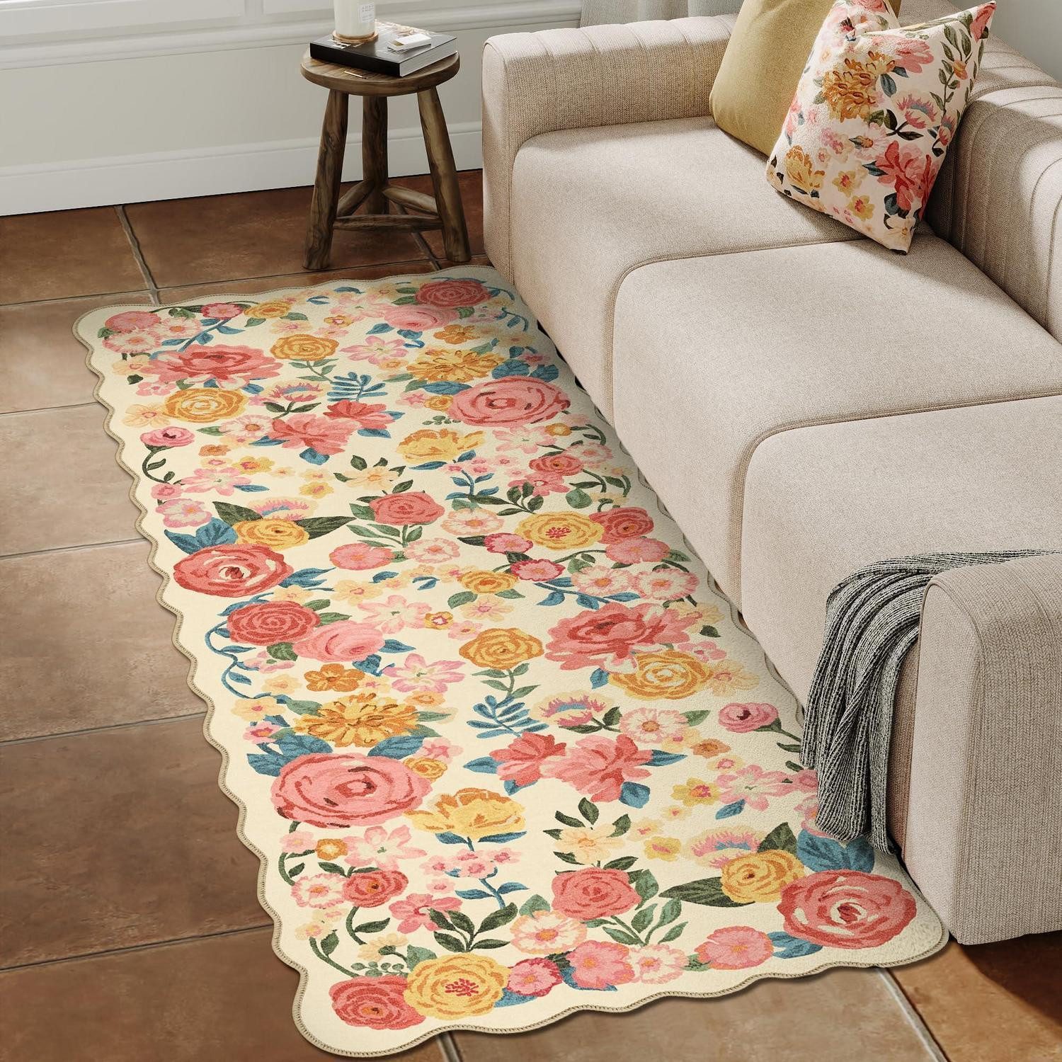 LuxusKollektion Läufer Läufer Teppich 60x180cm Beige Wellenmuster, rechteckig, Höhe: 5 mm