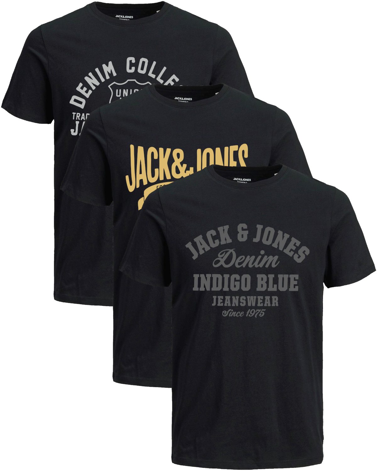Jack & Jones Print-Shirt Bequemes Slimfit Shirt (Spar-Set, 3er-Pack) in Unifarbe mit Print
