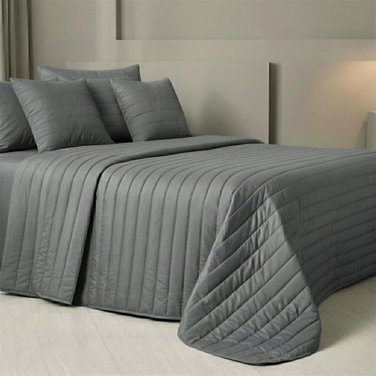 SEI Design Bettüberwurf Wende-Tagesdecke Anthrazit 220x240 cm + 2 Deko-Kissen 45x45 cm SET, Wendedecke Bettüberwurf + 2 Deko-Kissen 45x45 cm