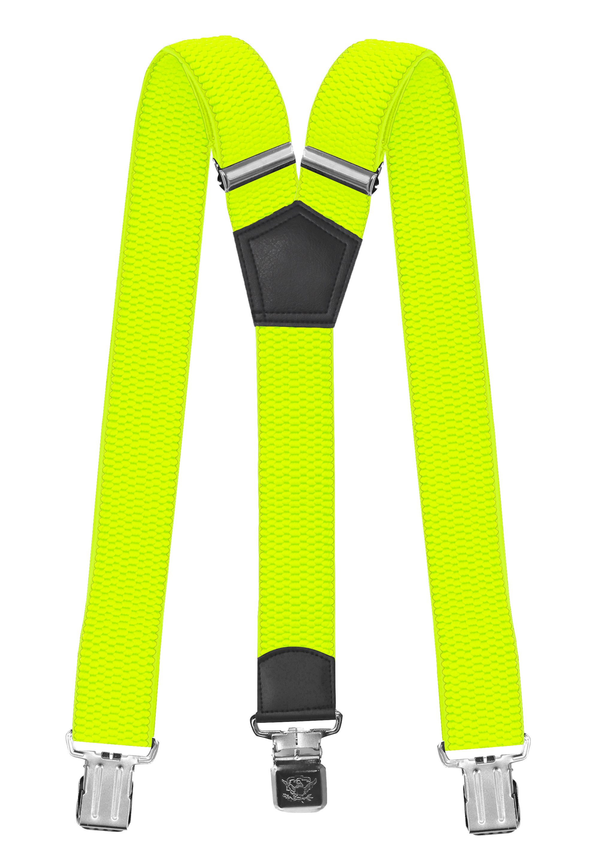 Fabio Farini Hosenträger 4cm Breites Y-Design verstellbar mit extra starken Clipverschluss, Neongelb