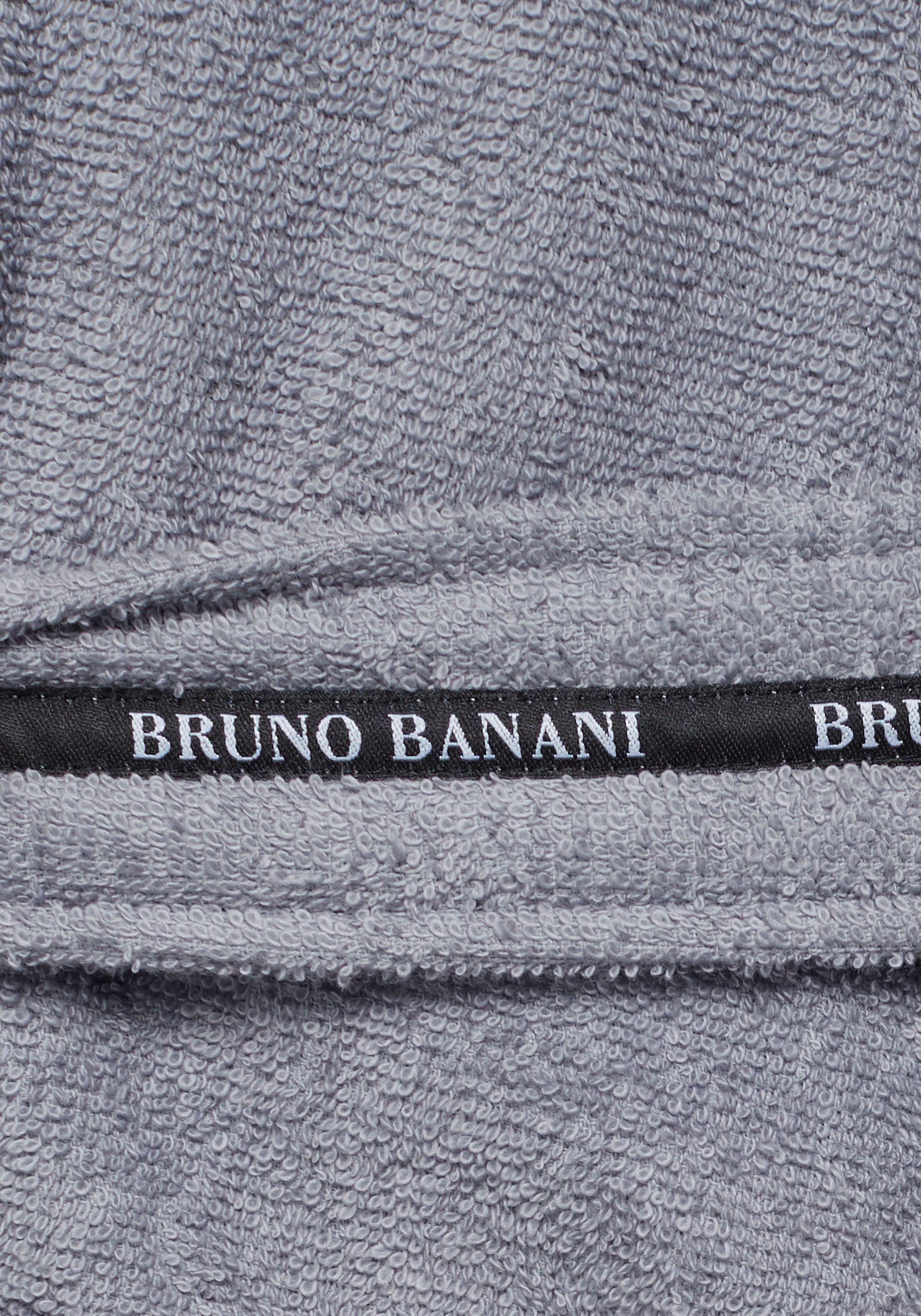 Bruno Banani Herrenbademantel Danny, Normallänge & Überlänge, auch in extra lang, Hotelbademantel, Langform, Walkfrottee, Kapuze, Gürtel, mit Logostreifen, Herren Bademantel aus 100% Baumwolle, S-4XL