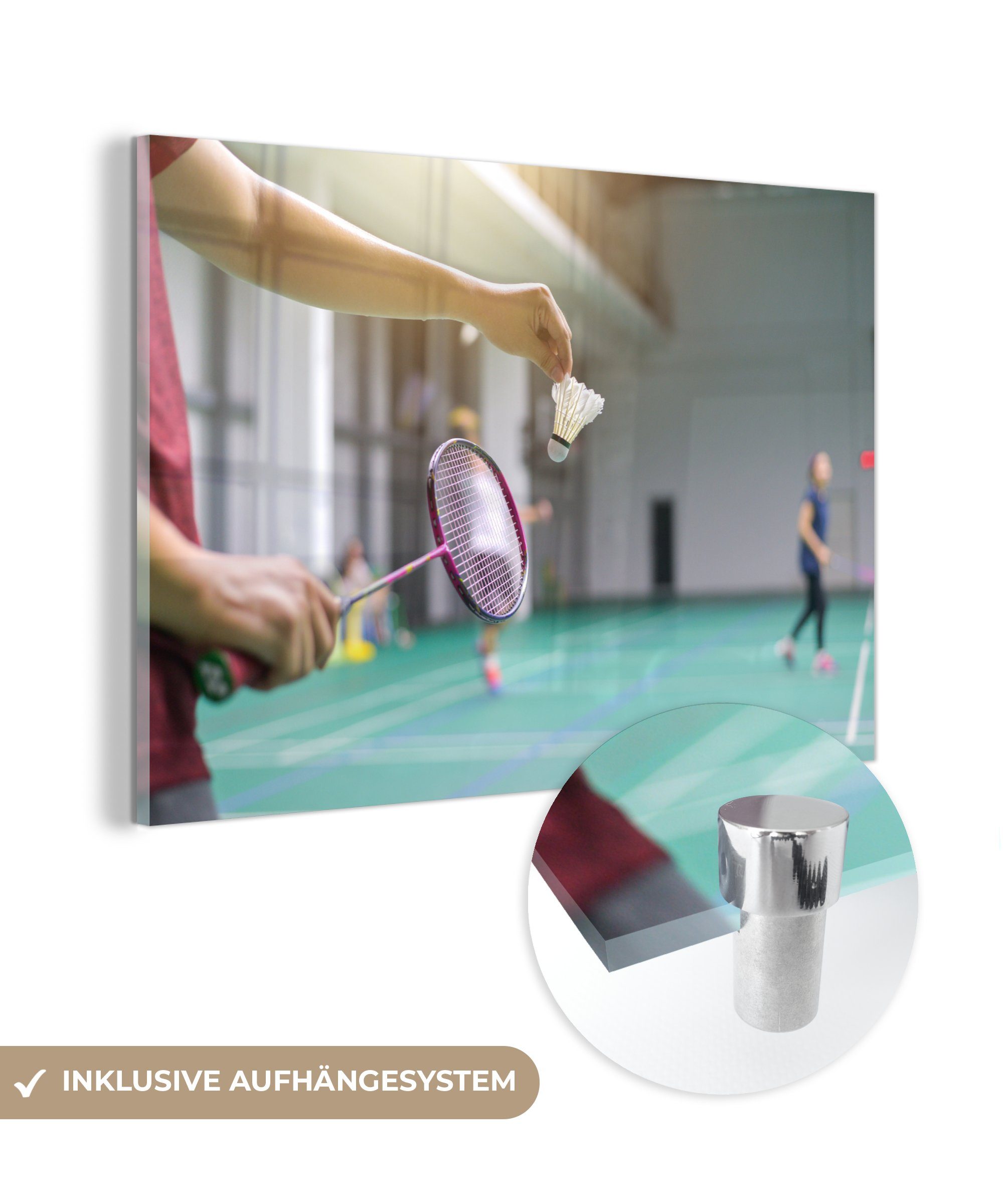 Acrylglasbilder Ein Badminton MuchoWow will, Wohnzimmer St), spielen der & Mann, (1 Acrylglasbild Schlafzimmer