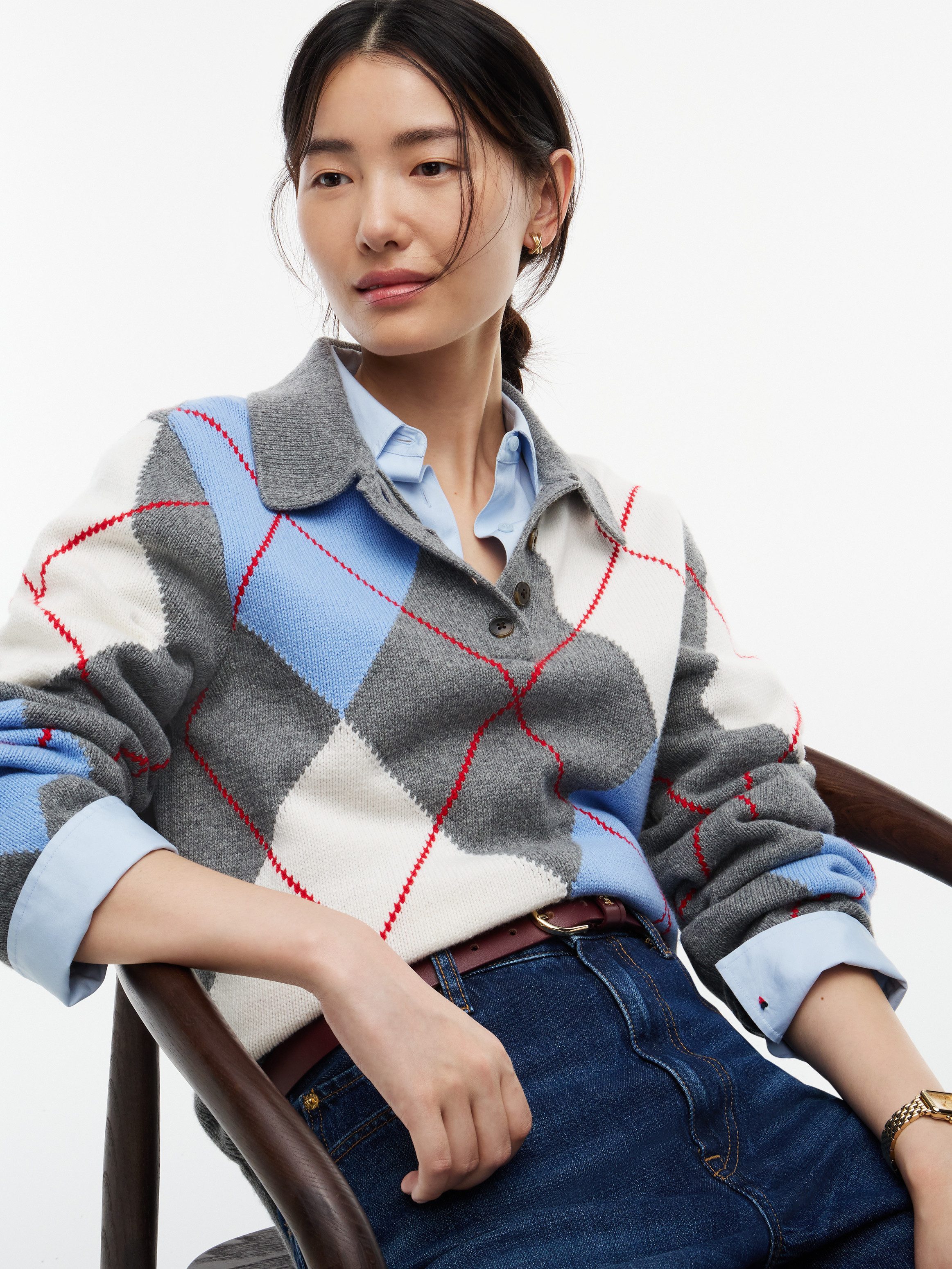 Tommy Hilfiger Polokragenpullover ARGYLE PREP NEW POLO LS Materialmix, Argyle Strickmuster