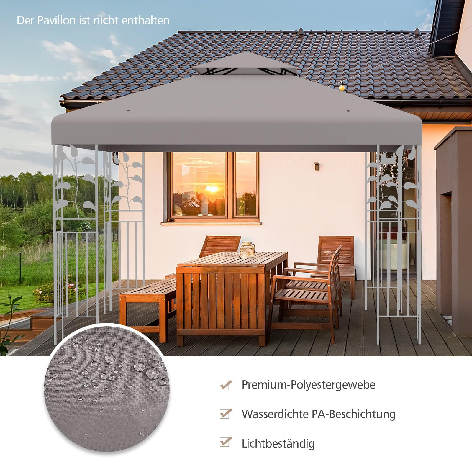 COSTWAY Pavillon-Ersatzdach 3x3m Ersatzdach, mit Klettverschlüssen günstig online kaufen