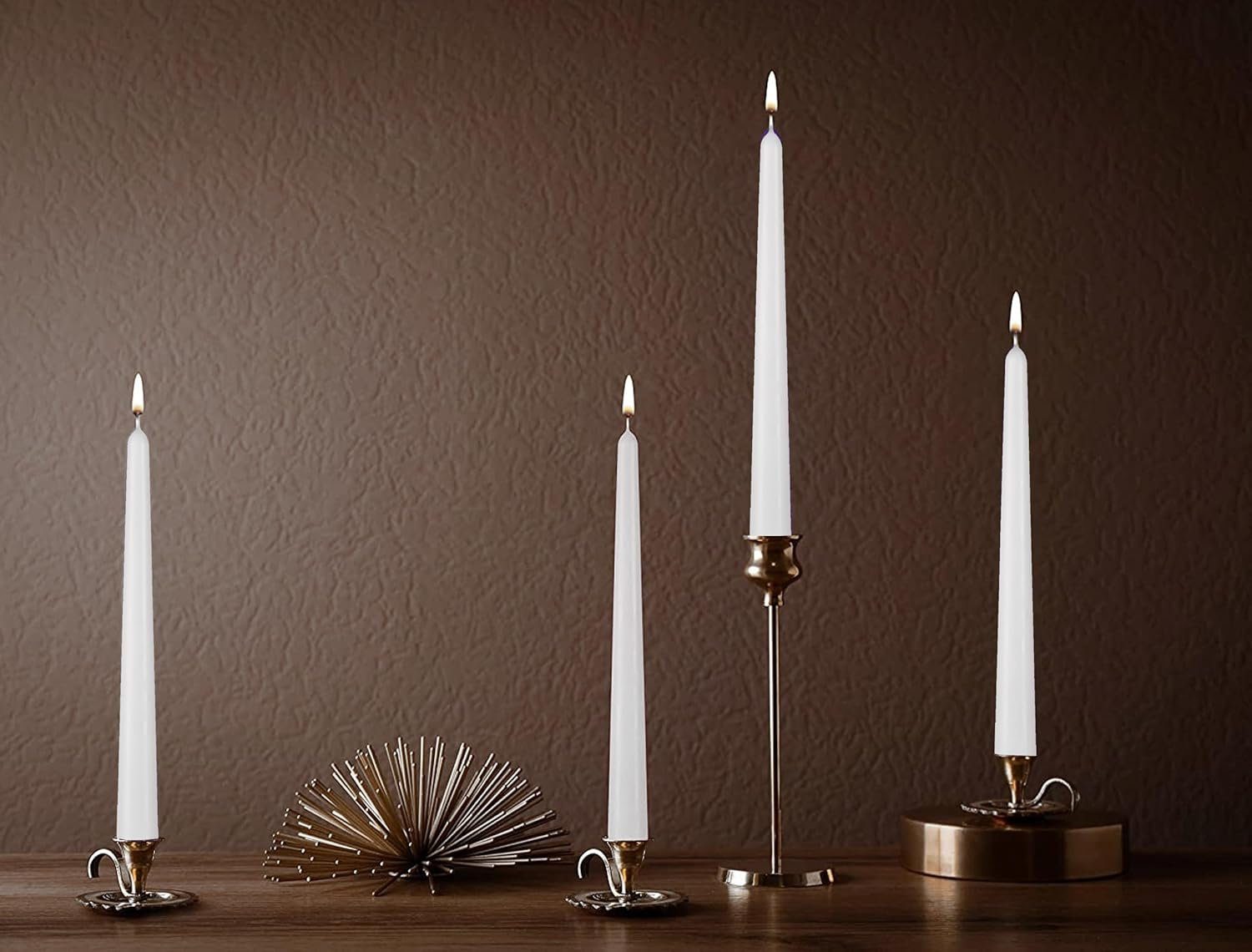 Set, 4-tlg), Deko Kerzenhalter Kerzen mit Spitzkerze (Leuchterkerzen Kerzenständer und langer - Brenndauer BRUBAKER für tropffreie lange, Weiß