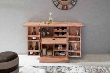 Wohnling Barschrank WL1.736 (Hausbar Akazie Massivholz 65x91x50 cm mit Türen) Weinbar Ausklappbar, Barschrank, Kleine Bar Buffet