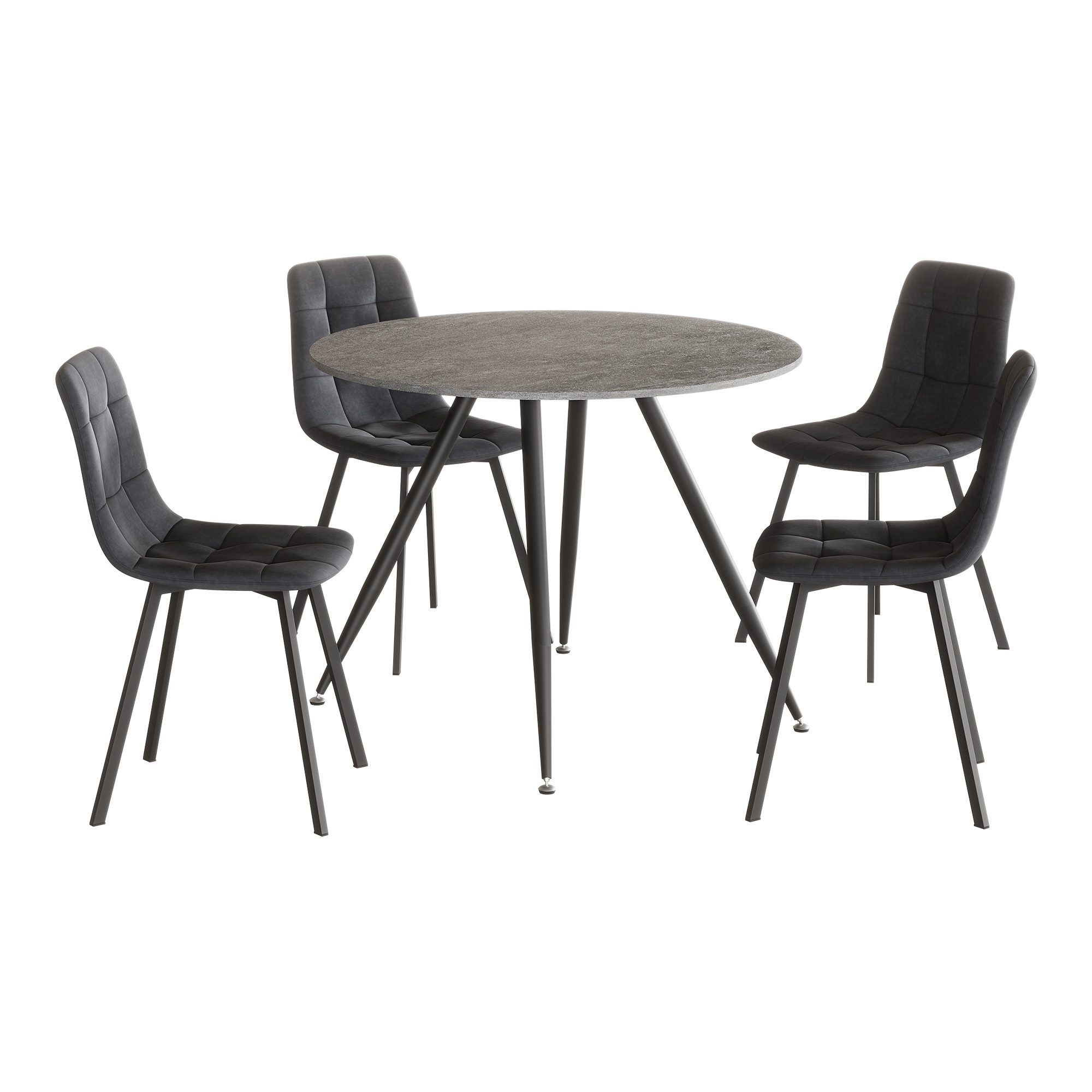 en.casa Essgruppe, (5-tlg), »Fitjar« 75xØ100 cm runde Tischplatte Betonoptik/Dunkelgrau