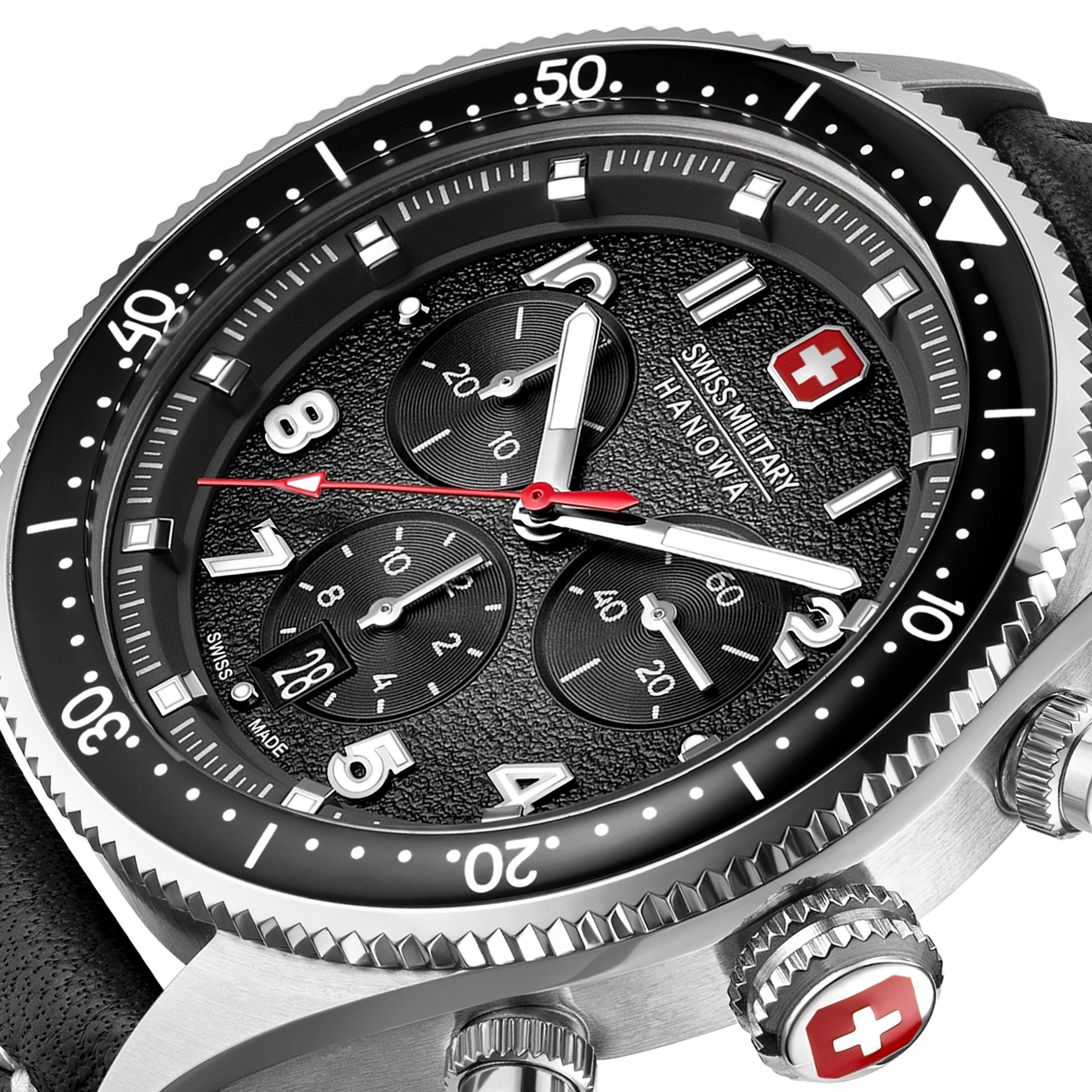 Swiss Military Hanowa Chronograph Greyhound Chrono SMWGC0003801, Quarzuhr, Armbanduhr, Herrenuhr, Swiss Made, Lederarmband, analog, Tag