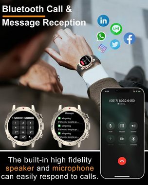 Efolen J-012 Smartwatch (1.39 Zoll, Android/iOS), Herren-Smartwatch, 1,39 Zoll, Telefonfunktion, Militär-Design, IP67
