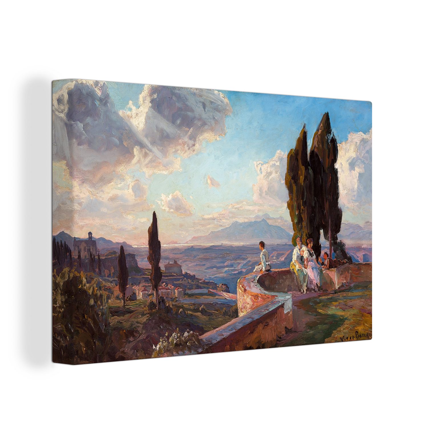 OneMillionCanvasses® Leinwandbild Italienerinder på en terrasse i Sora - Gemälde von Viggo Pedersen, (1 St), Wandbild Leinwandbilder, Aufhängefertig, Wanddeko, 30x20 cm