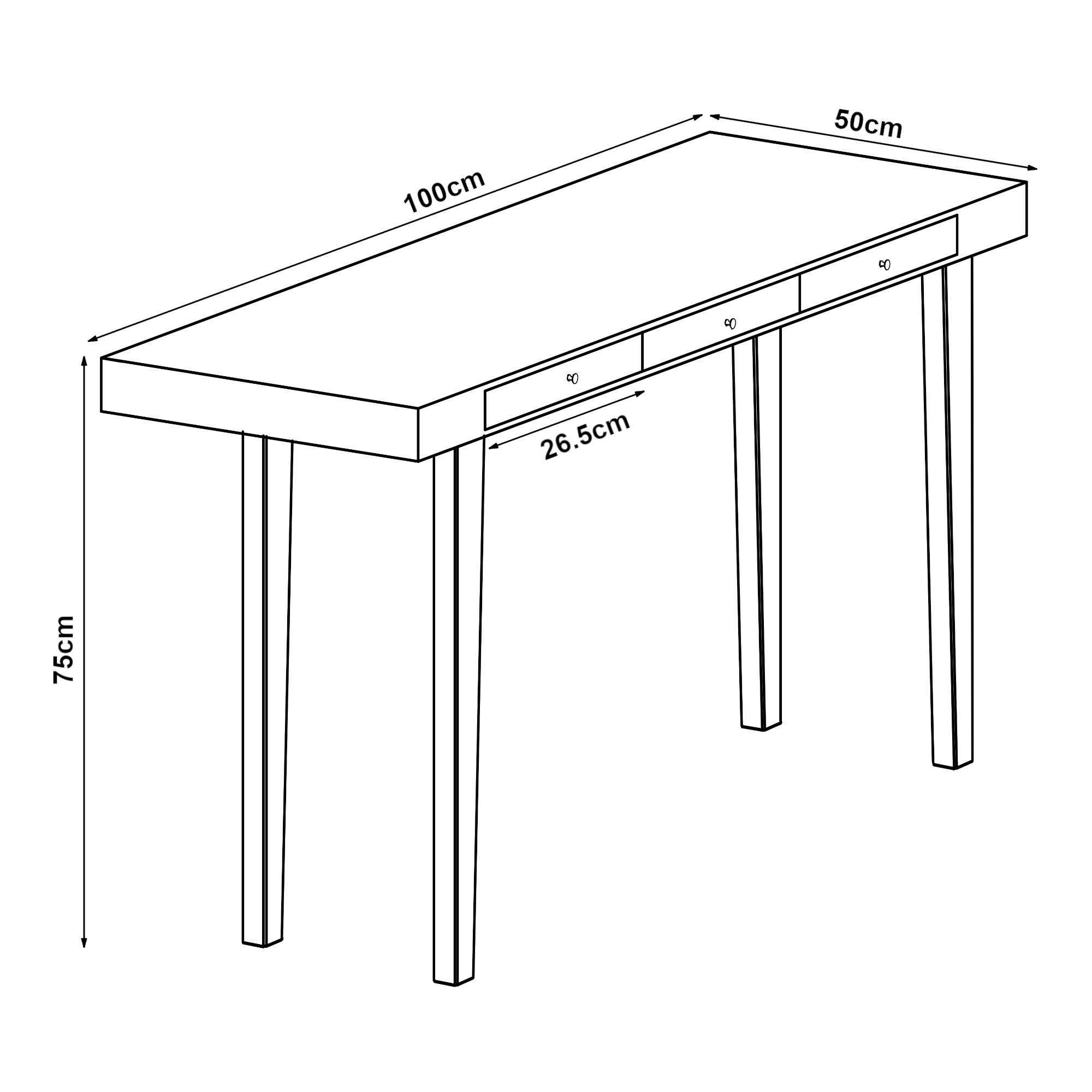 en.casa Schreibtisch, »Hässleholm« Bambus mit 3 Schubladen 100x50x75cm Natur
