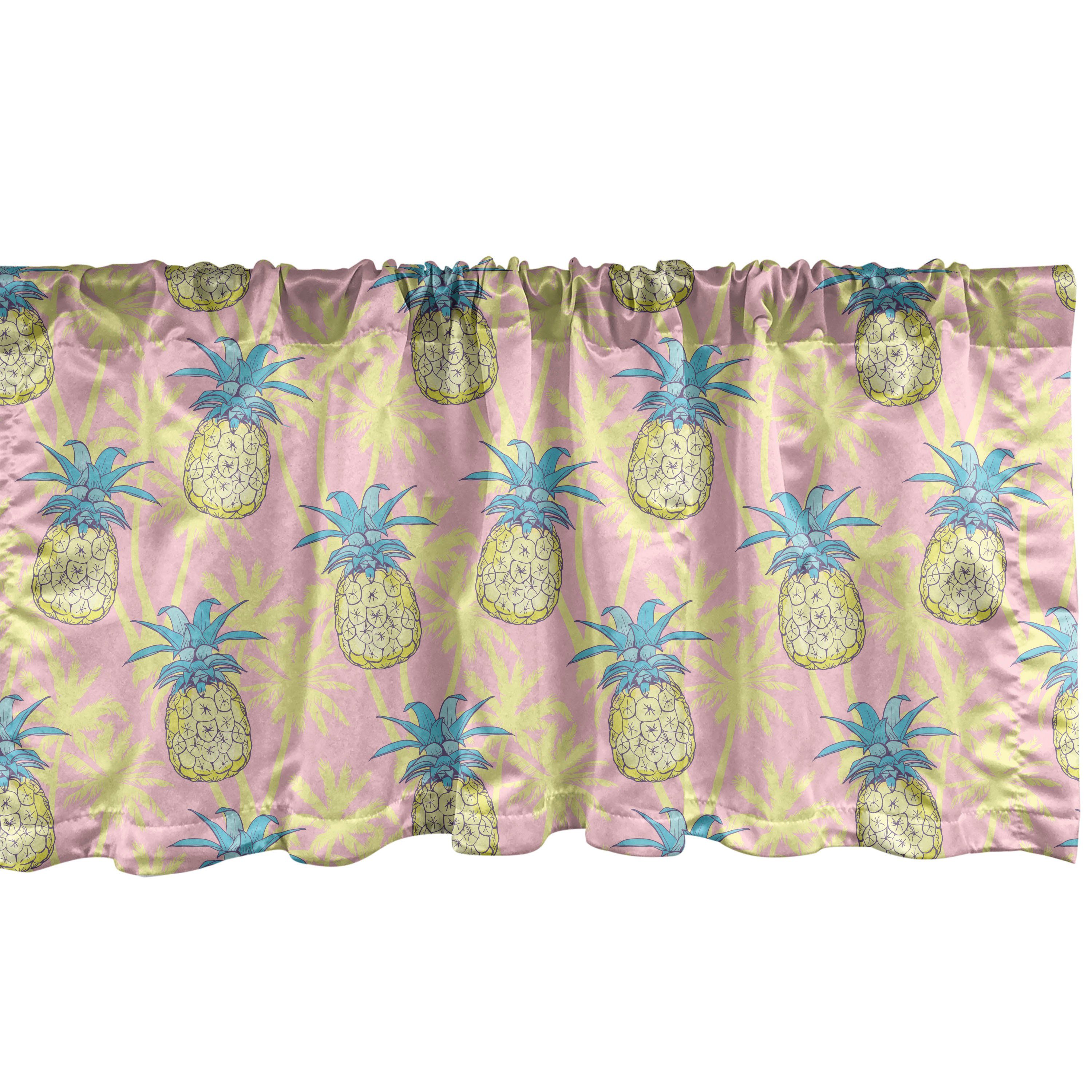Scheibengardine Vorhang Volant für Küche Schlafzimmer Dekor mit Stangentasche, Abakuhaus, Microfaser, hawaiisch Ananas Ananas Palme