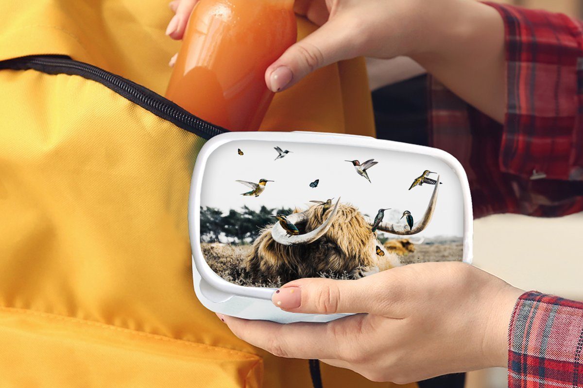 MuchoWow Lunchbox Schottischer Vogel Brotdose, Erwachsene, - Mädchen (2-tlg), - Kunststoff, und und für Jungs für weiß Heidekraut, Kinder Brotbox Highlander
