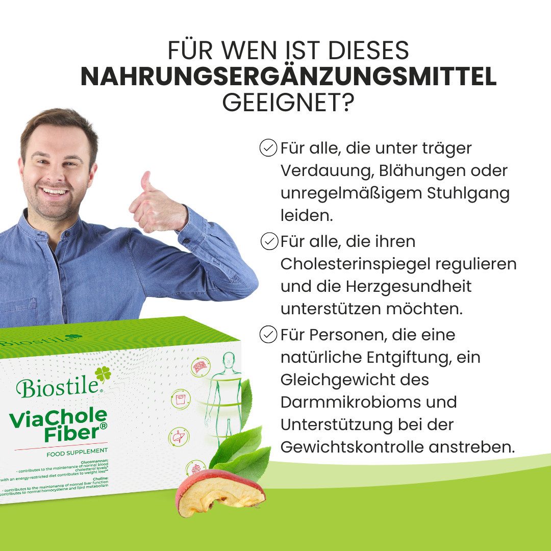Biostile Ballaststoffe Pulver mit Glucomannan für Cholesterinb - Pulver, 450 g, Mit Inulin, Cholin und Apfelfasern, 30 Beutel