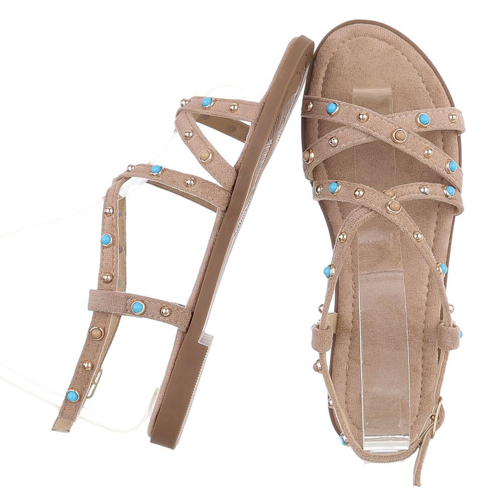 Ital-Design Damen Sandale mit Nieten und Schnalle Riemchensandalette (91895776) Blockabsatz Riemchensandalen in Hellbraun
