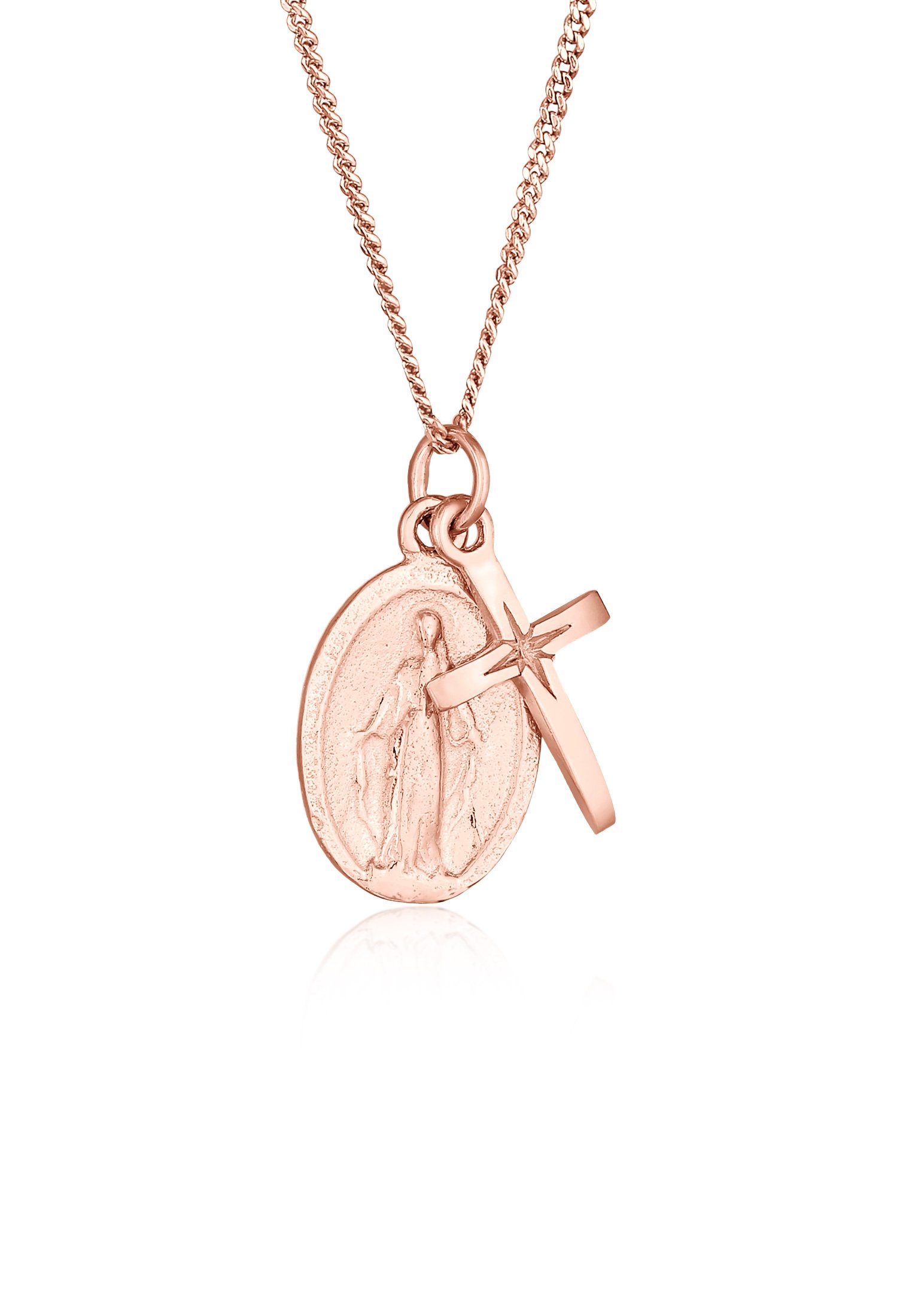 Kette mit Anhänger Kreuz Marienbild Glaube Religion 925 Silber