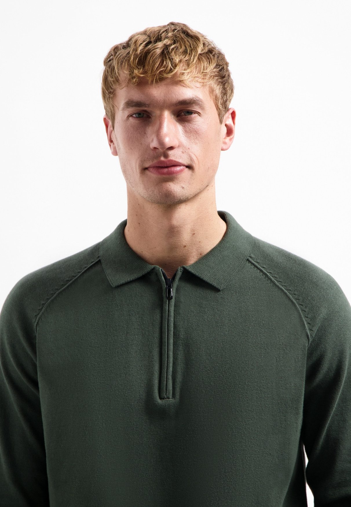 NO EXCESS Stehkragenpullover No Excess Half-Zip-Polo-Pullover Pullover Polo Half Zip Solid