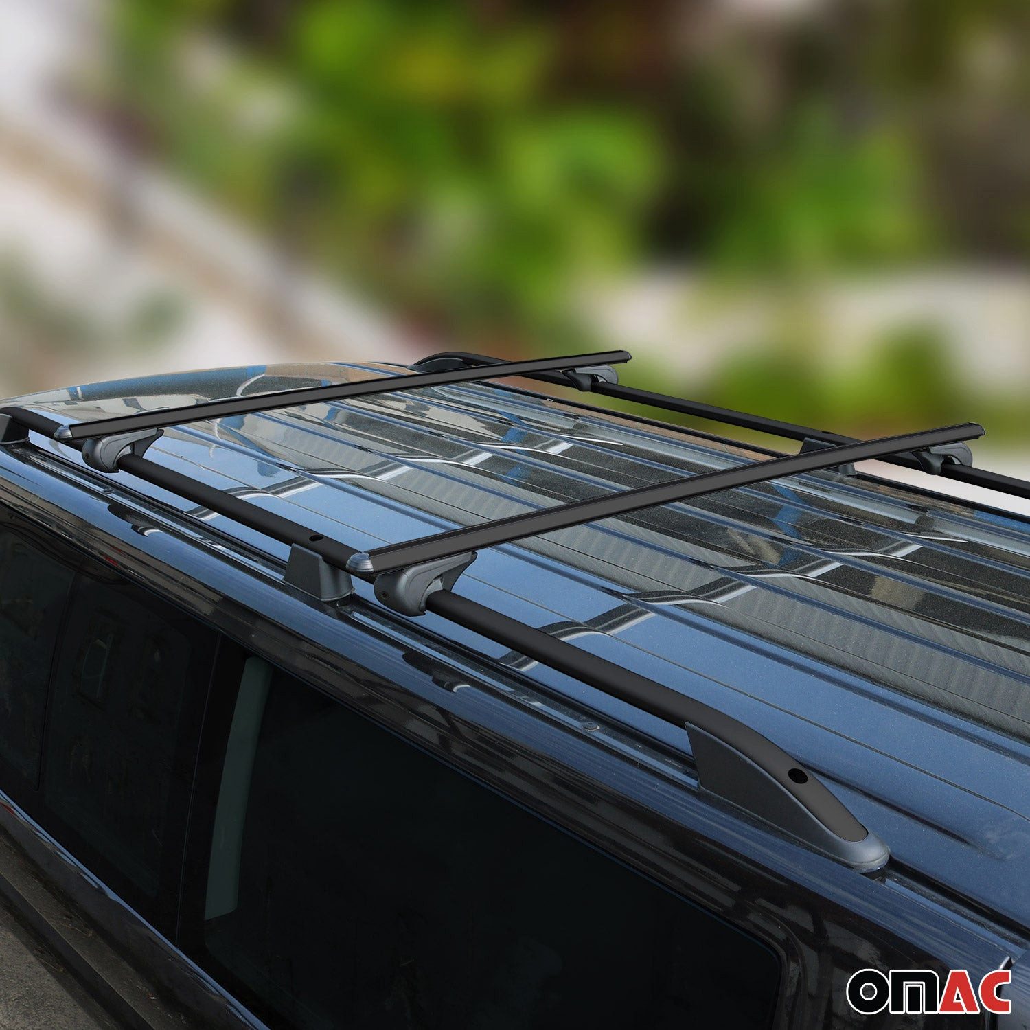 OMAC Dachträger Dachreling für VW T5 T6 Transporter Multivan L1 Alu Schwarz 4x (4-St), Anti-Diebstahlschloss, Leichtgewichtig, Multifunktional