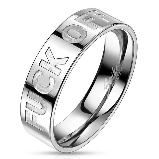 BUNGSA Fingerring »Ring FUCK OFF Silber aus Edelstahl Unisex« (Ring, 1-tlg., inkl. Schmuckbeutel aus Organza), Damen Herren