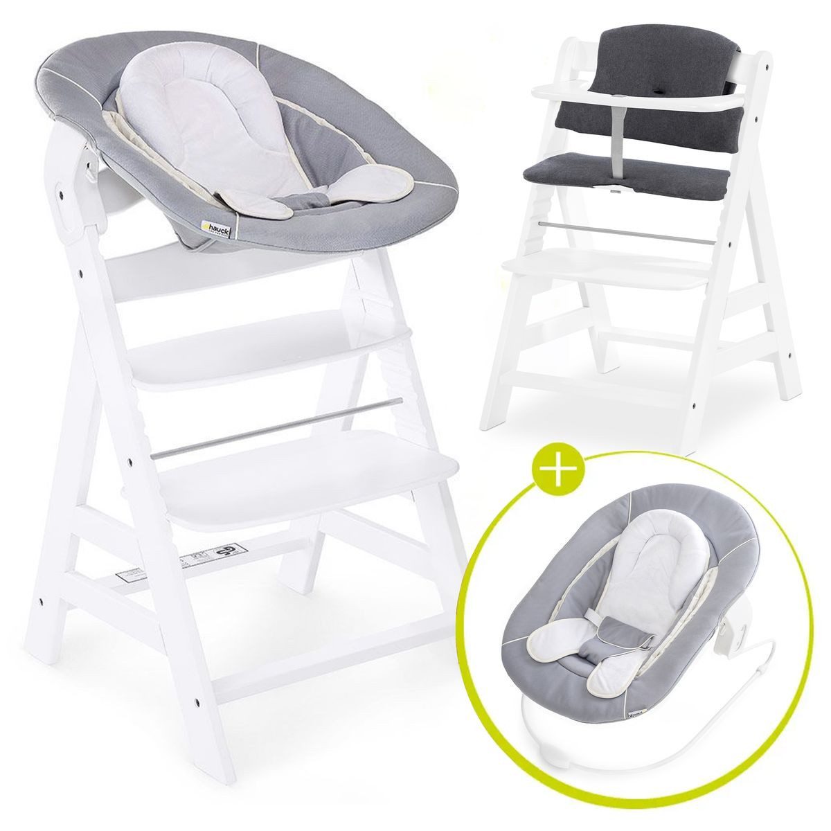 Hauck Hochstuhl Alpha Plus Newborn Set - White, Holz Babyhochstuhl ab Geburt inkl. Neugeborenenaufsatz & Sitzauflage