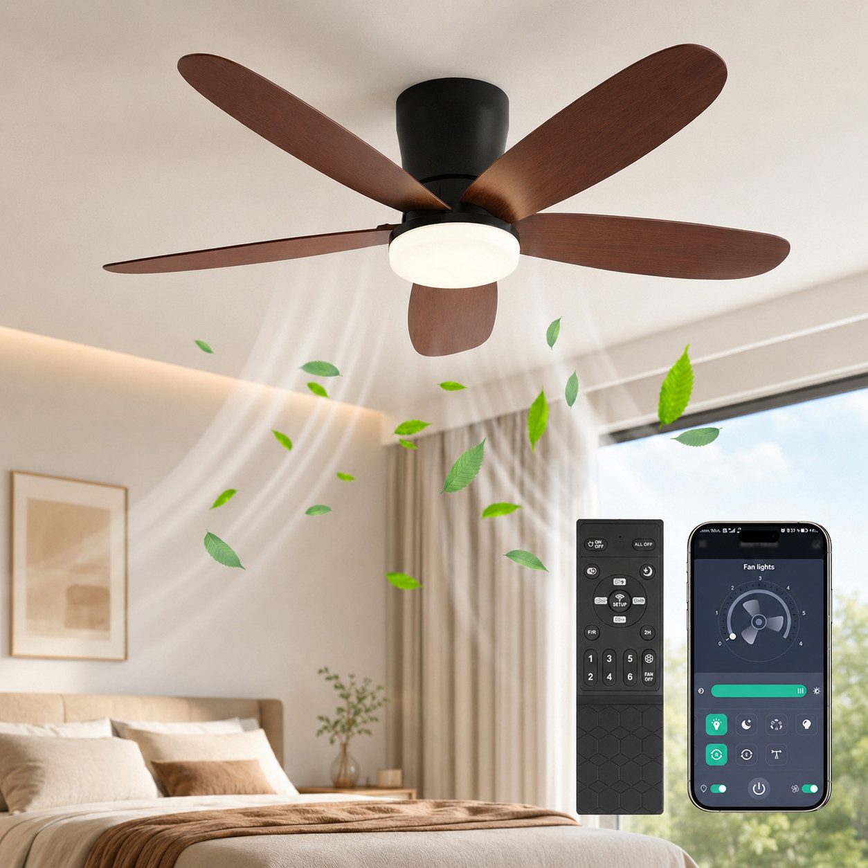 Lapamax Deckenventilator mit Beleuchtung, Leise Ventilator, Dimmbar, mit Fernbedienung&APP, 106CM, 6 Geschwindigkeiten, 3 Farbtemperaturen für Schlafzimmer