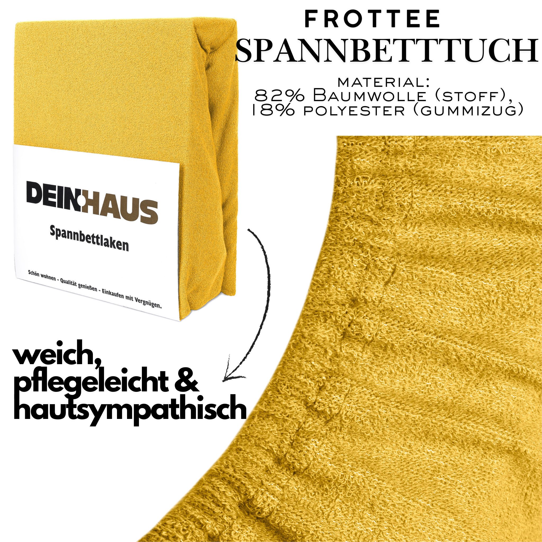 DH DEIN . HAUS Spannbettlaken Frottee SOFT, Baumwolle, Gummizug: rundum, (1 Stück), weich saugfähig atmungsaktiv Rundumgummi formstabil bis 20 cm – Bild 2 von 5
