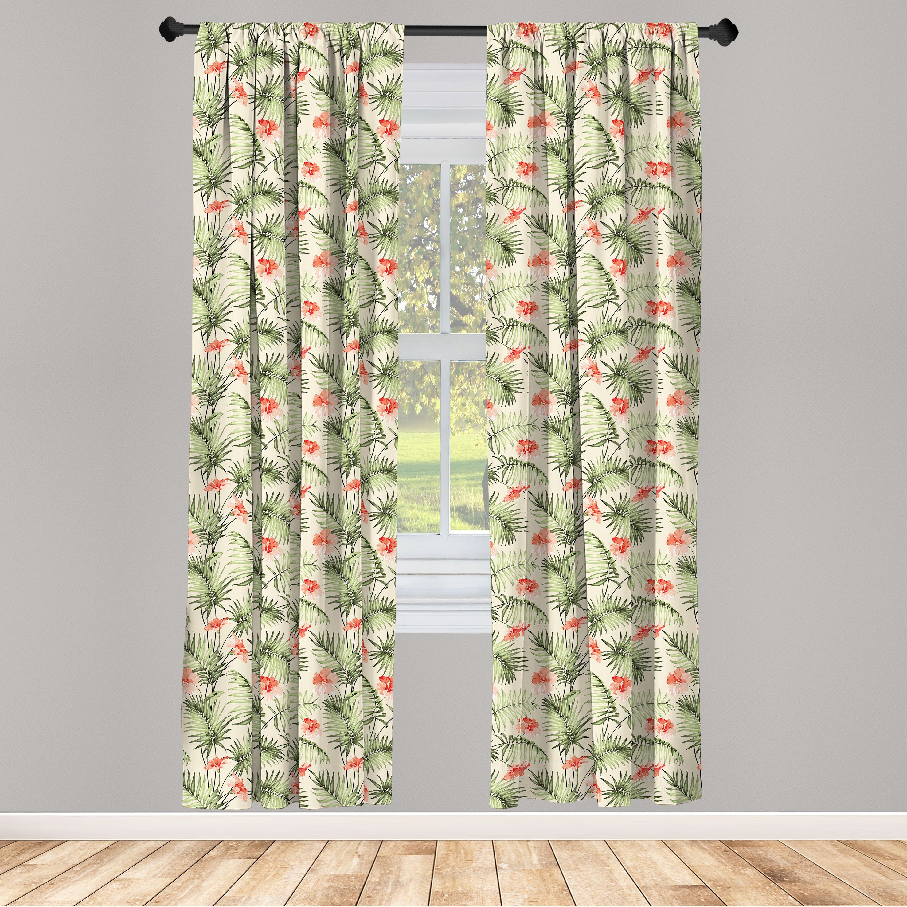 Gardine Vorhang für Wohnzimmer Schlafzimmer Dekor, Abakuhaus, Microfaser, Blatt Hawaiianischen Aloha Hibiscus
