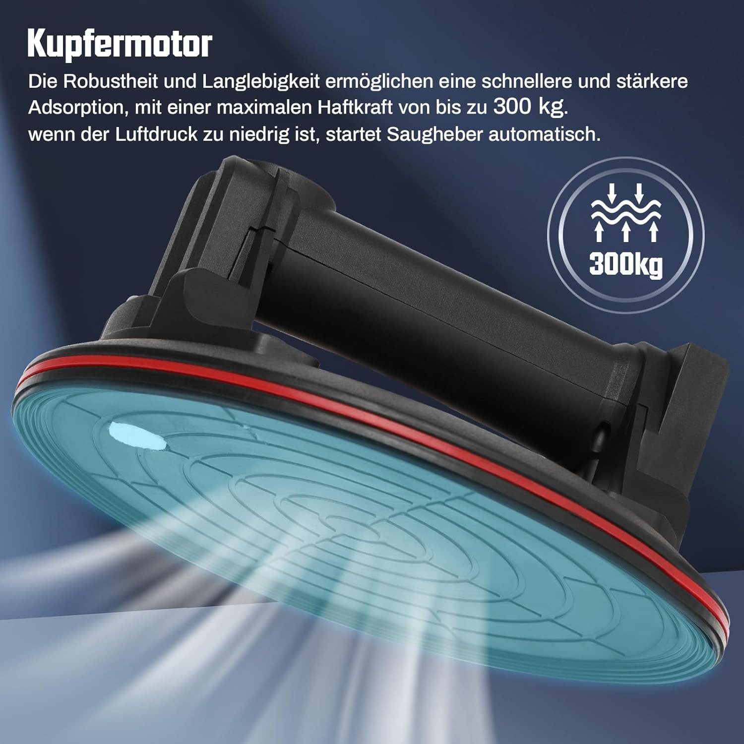 XERSEK Saugheber Elektrischer Glasheber mit 2 Akku Saugnäpfe 200mm Vakuum Fliesenheber, max. 300,00 kg Traglast, Glassauger Saughalter Plattenheber für Laminat, -], Fliesen Glas Metalle Glasscheiben Marmor