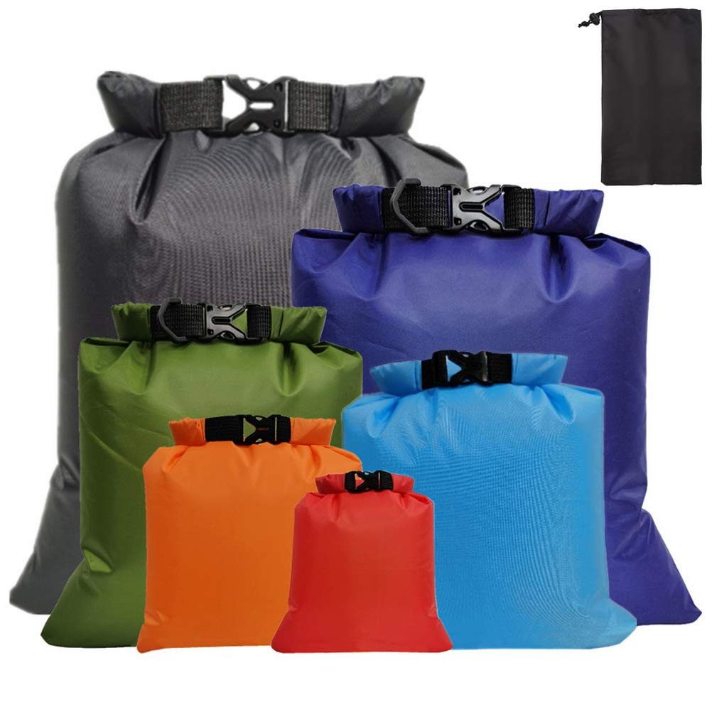 FOUORTUNATE-BEE Vakuumbehälter 6 Stück wasserdichte Aufbewahrungsbeutel, 1,5/2,5/3/3,5/5/8L, (Lightweight Trockenbeutel Polyester Packsäcken Dry Bag Set für Wassersport Wandern Camping(Mehrfarbig), 6-tlg)