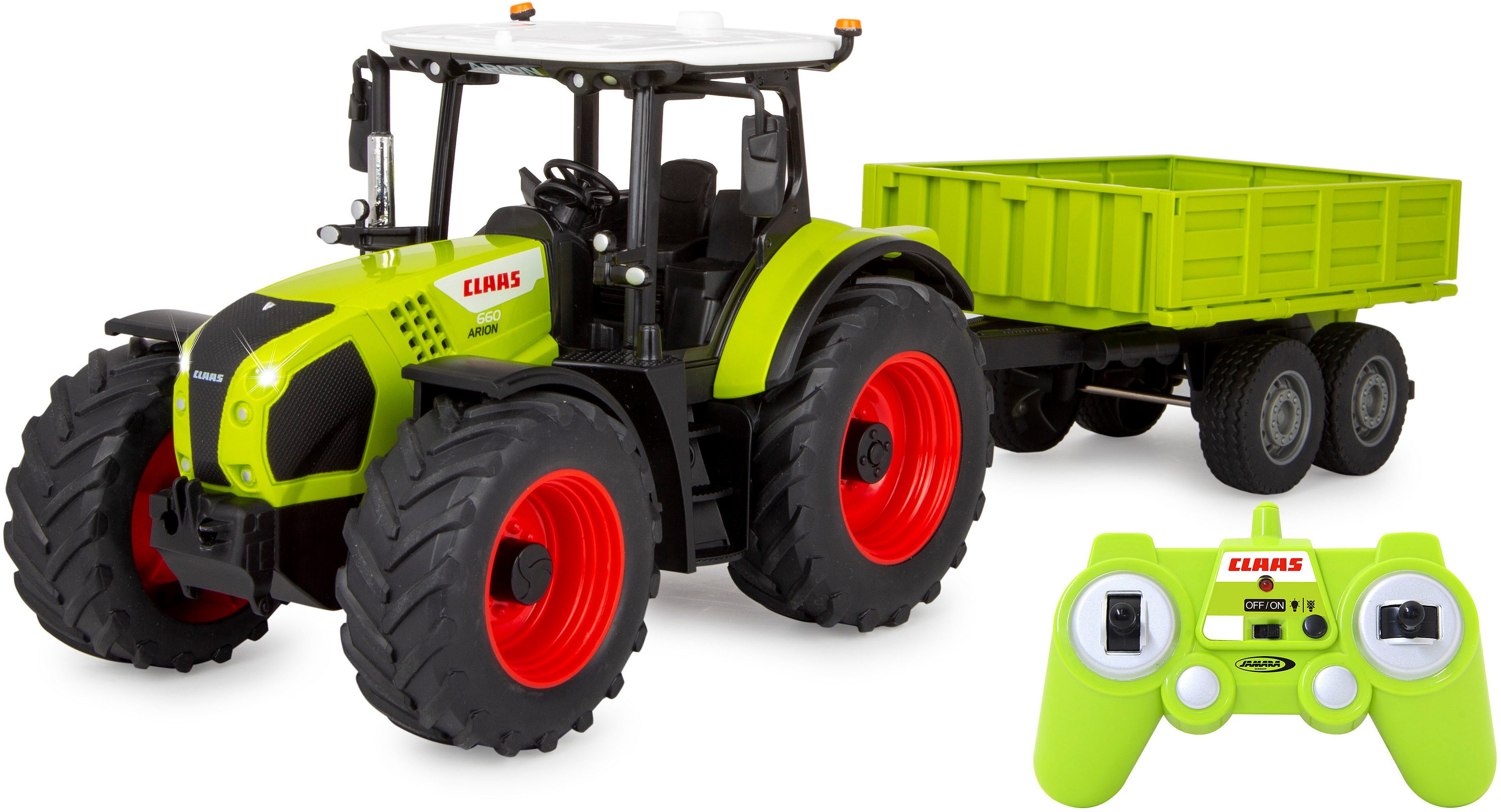 Jamara RC-Traktor Claas Arion 660 mit Kippanhänger 1:24 2,4GHz, mit LED Licht