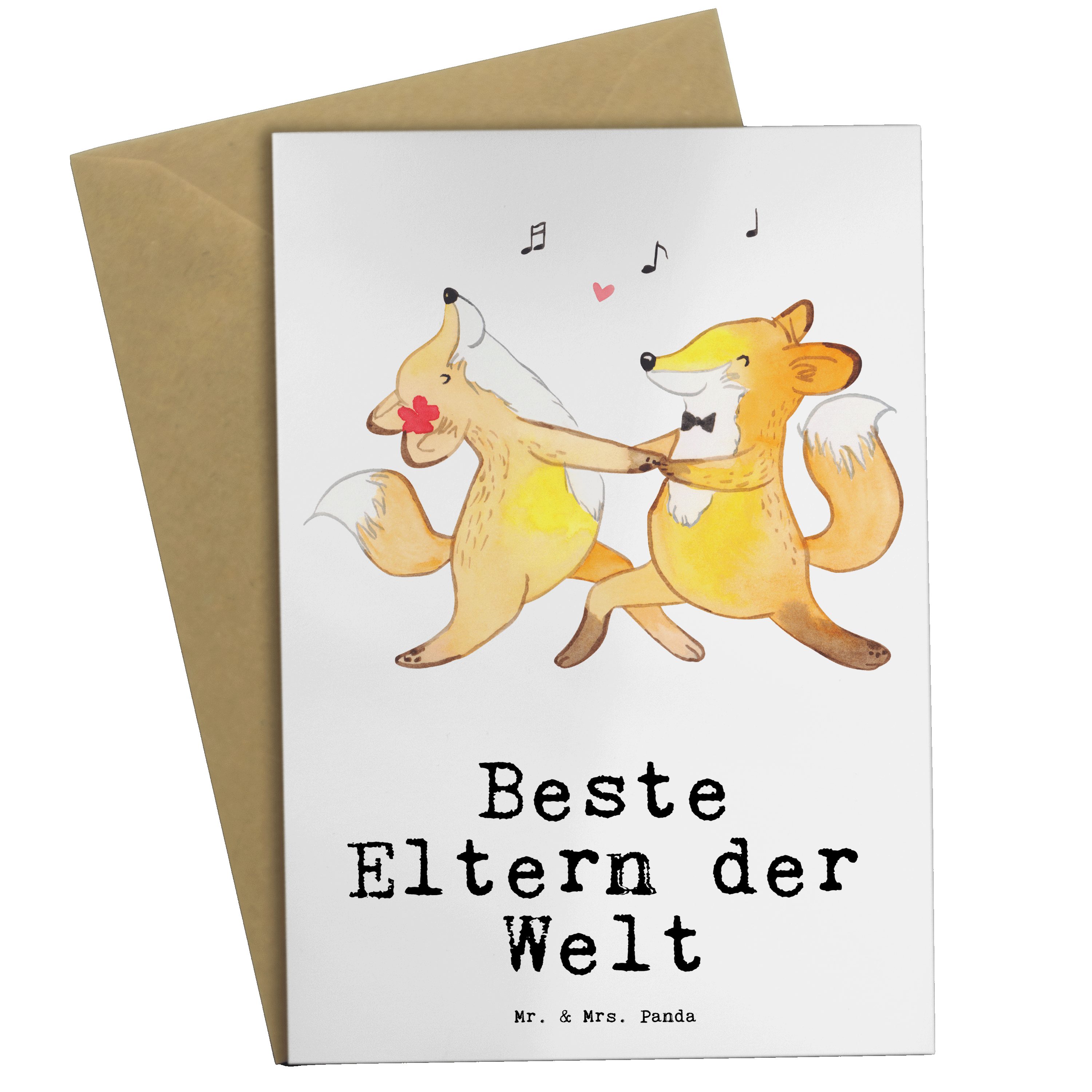 Mr. & Mrs. Panda Grußkarte Fuchs Beste Eltern der Welt - Weiß - Geschenk, Einladungskarte, Gebur