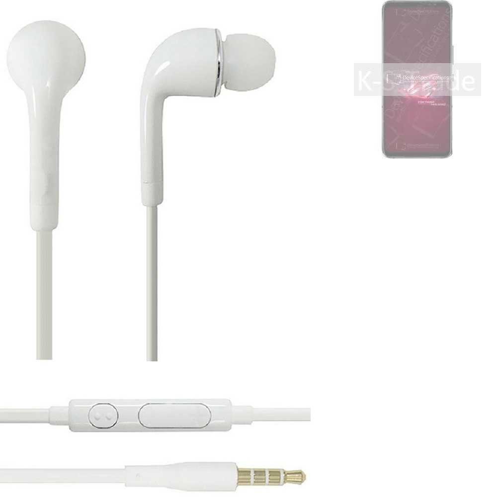 K-S-Trade für Asus ROG Phone 6 In-Ear-Kopfhörer (Kopfhörer Headset mit Mikrofon u Lautstärkeregler weiß 3,5mm)