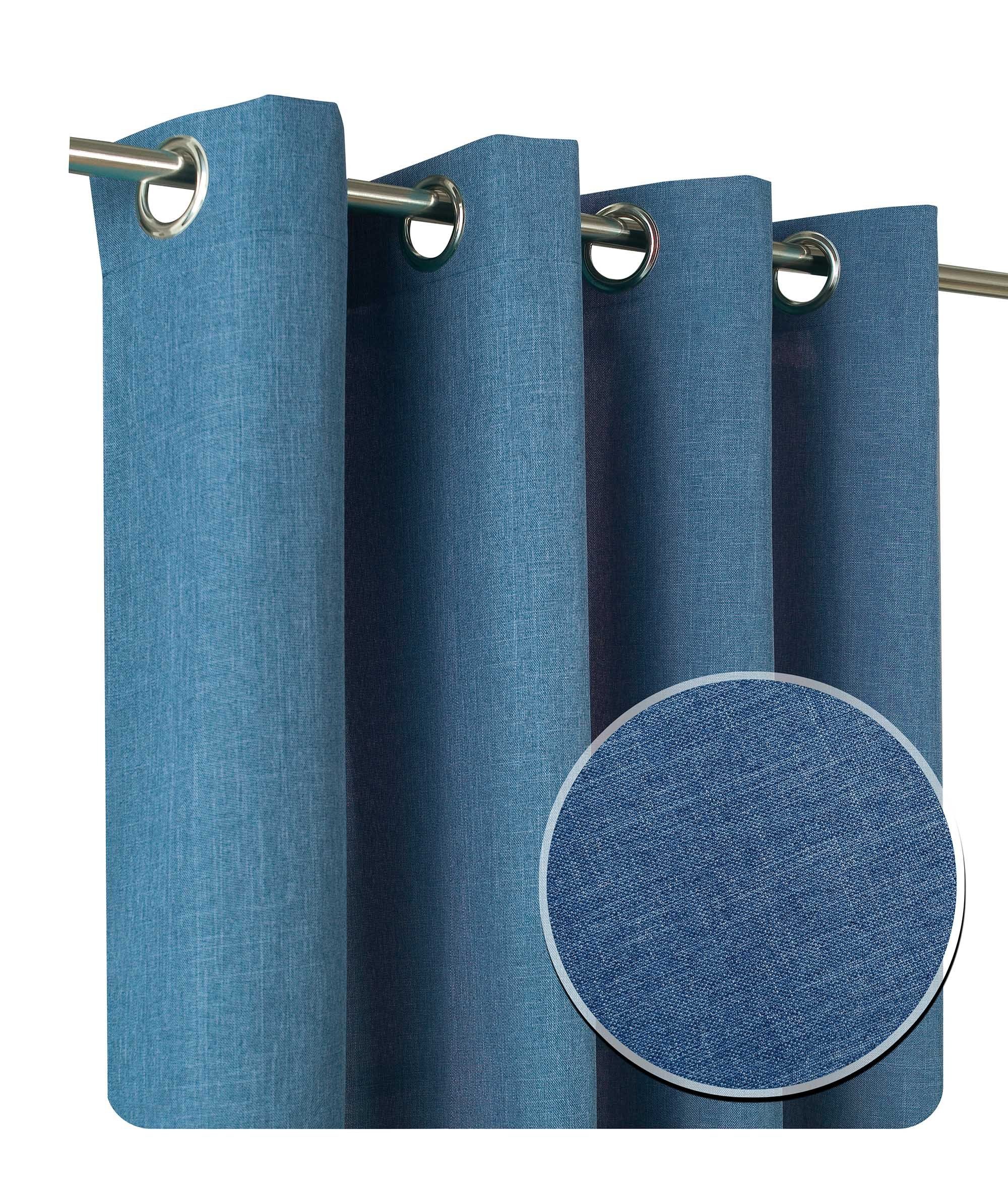 Ösen 2er und Haus Leinenoptik blickdicht, blickdicht Blau Set Polyester Vorhang Deko, St), (2 uni, Ösen 140x245 cm Struktur Gardine