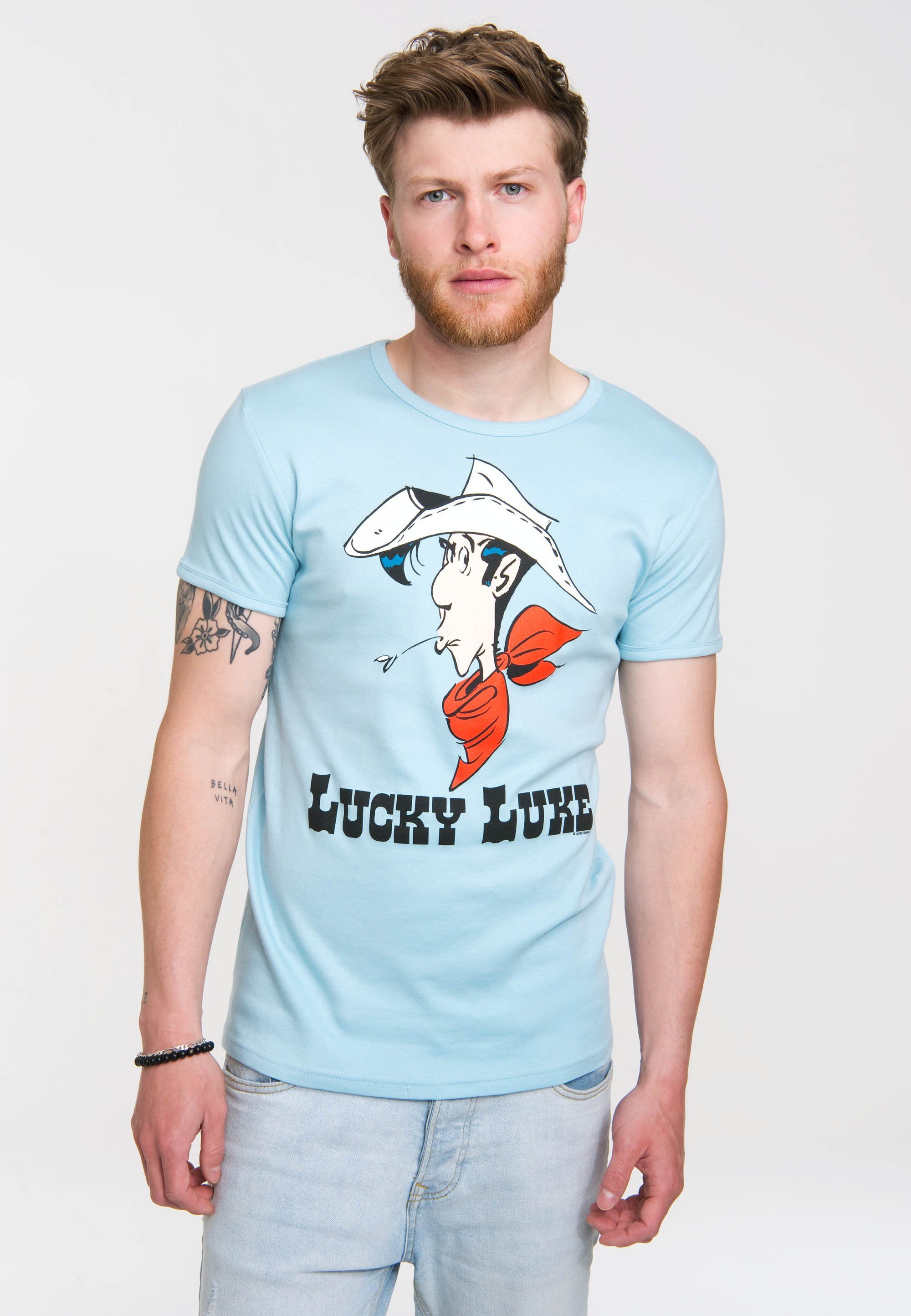 LOGOSHIRT T-Shirt Lucky Luke Portrait mit Lucky Luke-Print blau