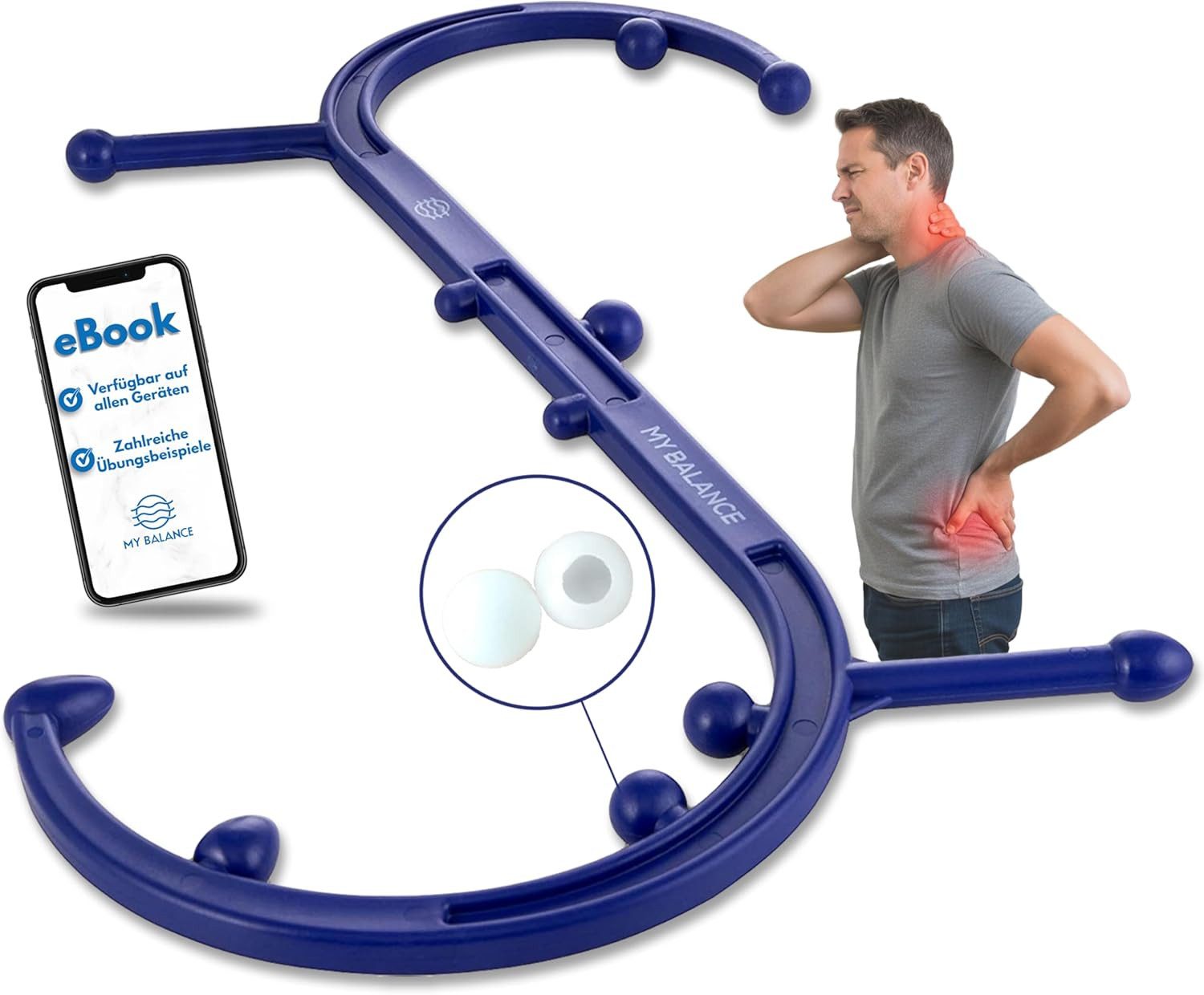 My Balance Triggerstab I Hochwertiges Triggerpunkt Massagegerät I Robuster Massagestab, inkl. Silikonaufsätze & E-Book, effektiv Triggerpunkte behandeln